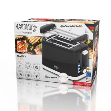 Camry Toaster CR 3218 2-Scheiben-Toaster, Brötchenaufsatz, Auftaufunktion, Aufwärmfunktion, 6 Bräunungsstufen