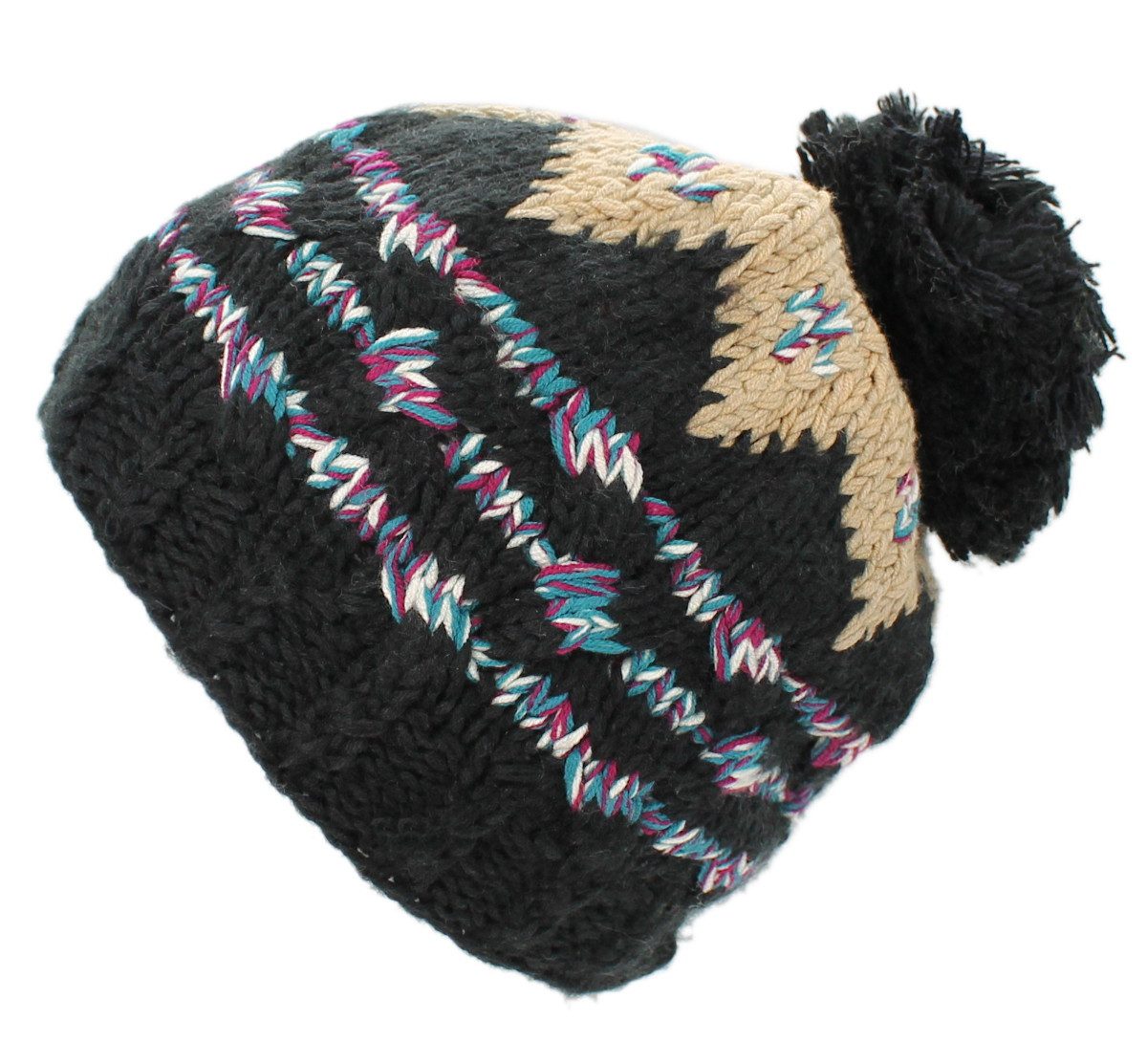 dy_mode Strickmütze Damen Bommelmütze im Norweger-Look Strickmütze Grobstrick mit Bommel, Grobstrick