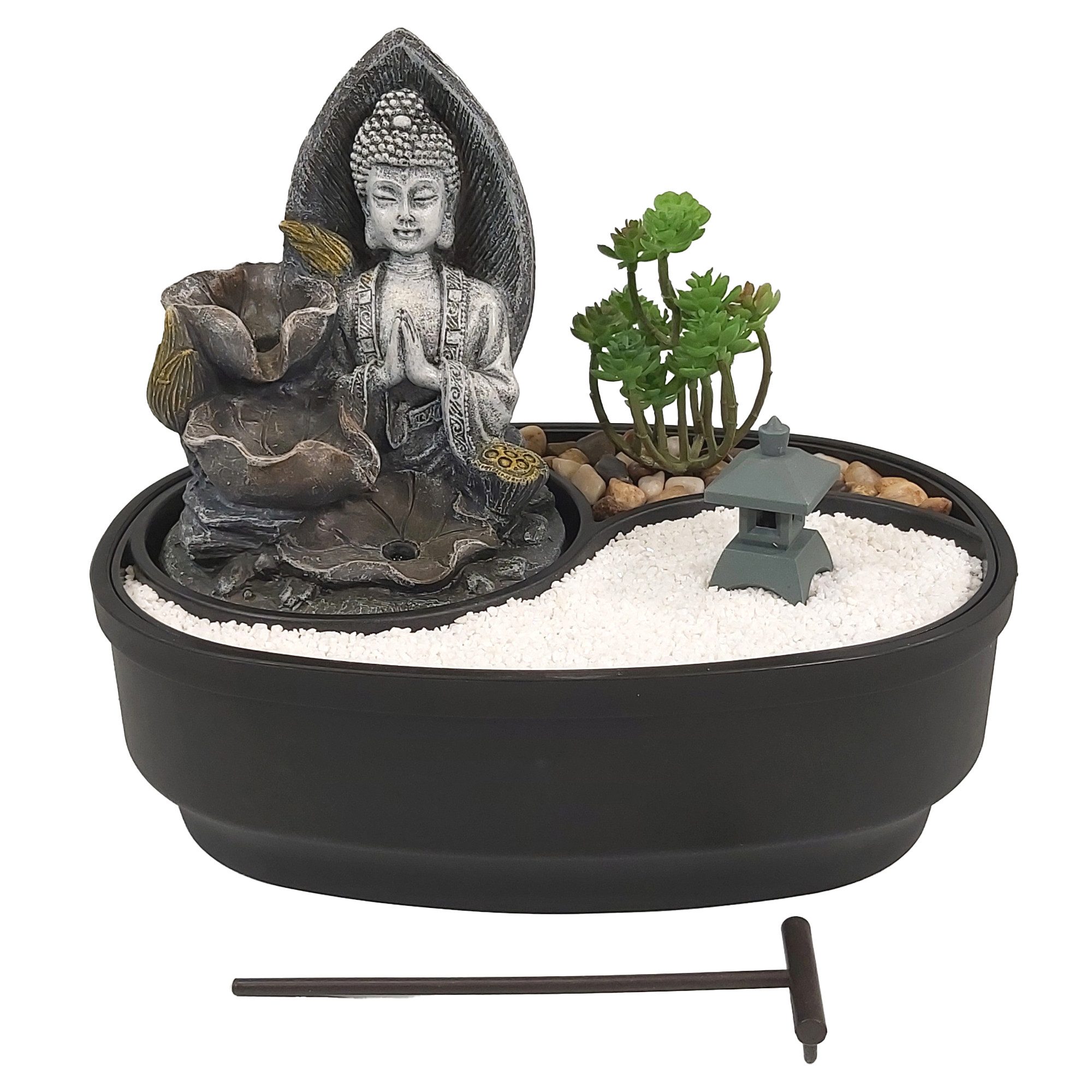 Lemodo Zimmerbrunnen Tischbrunnen mit Zen-Garten, Pumpe mit LED-Beleuchtung günstig online kaufen