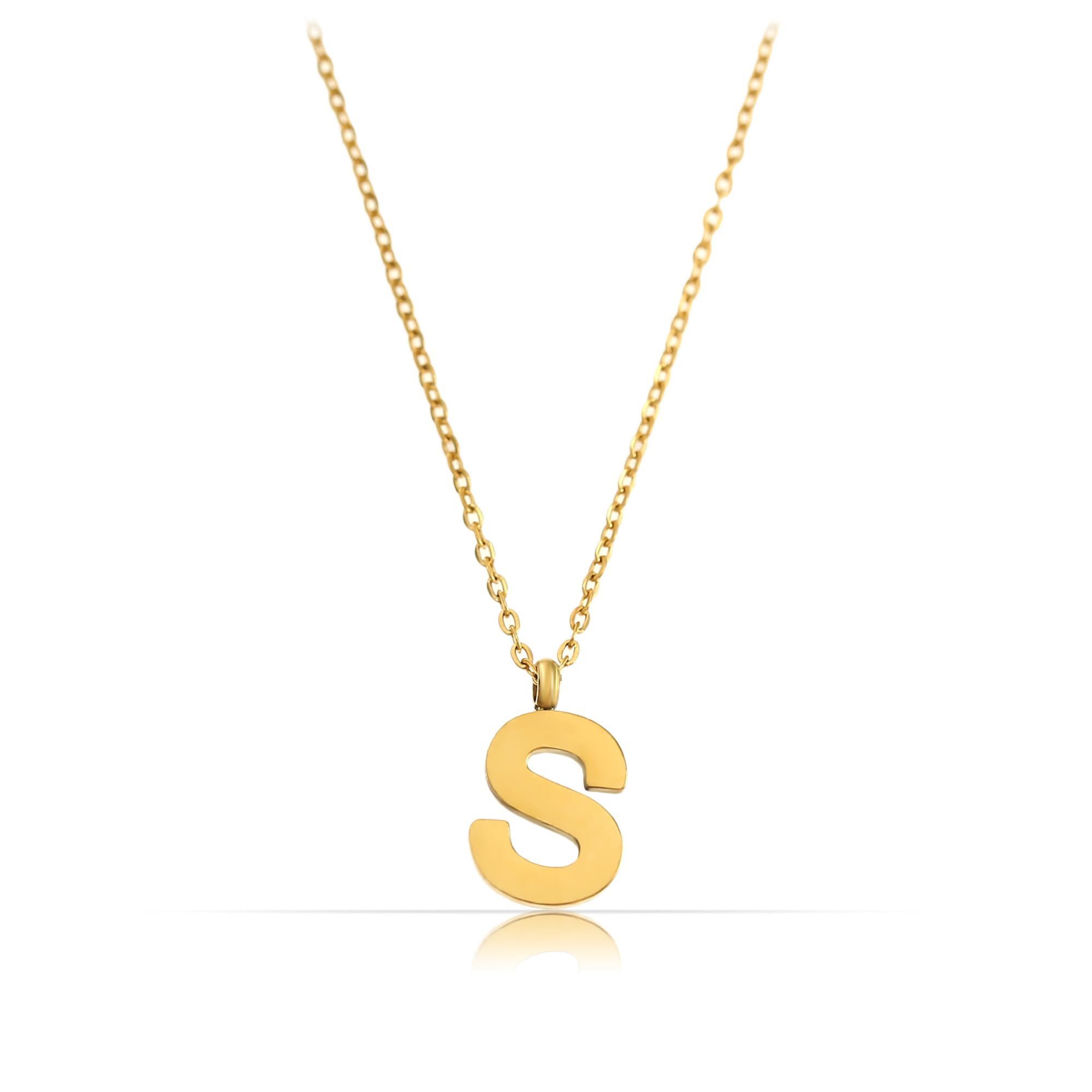 Made by Nami Kette mit Anhänger Edelstahlkette mit Buchstaben Anhänger Gold Schmuck Damen, Geschenk Freundin 40 + 5 cm Länge Wasserfest