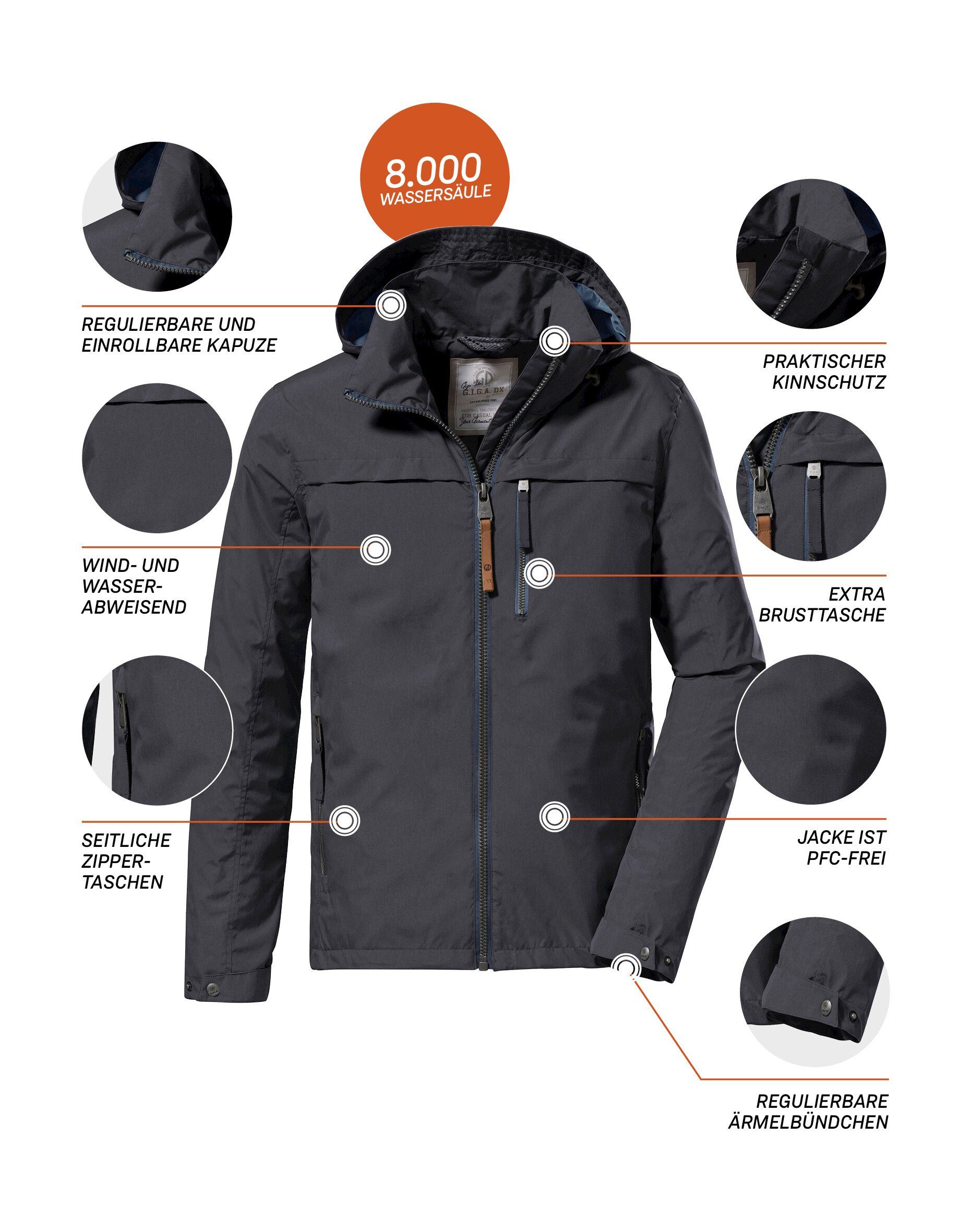 G.I.G.A. DX by killtec Funktionsjacke GS 12 MN JCKT Wasserabweisende, winddichte Herrenjacke mit verstellbarer Kapuze