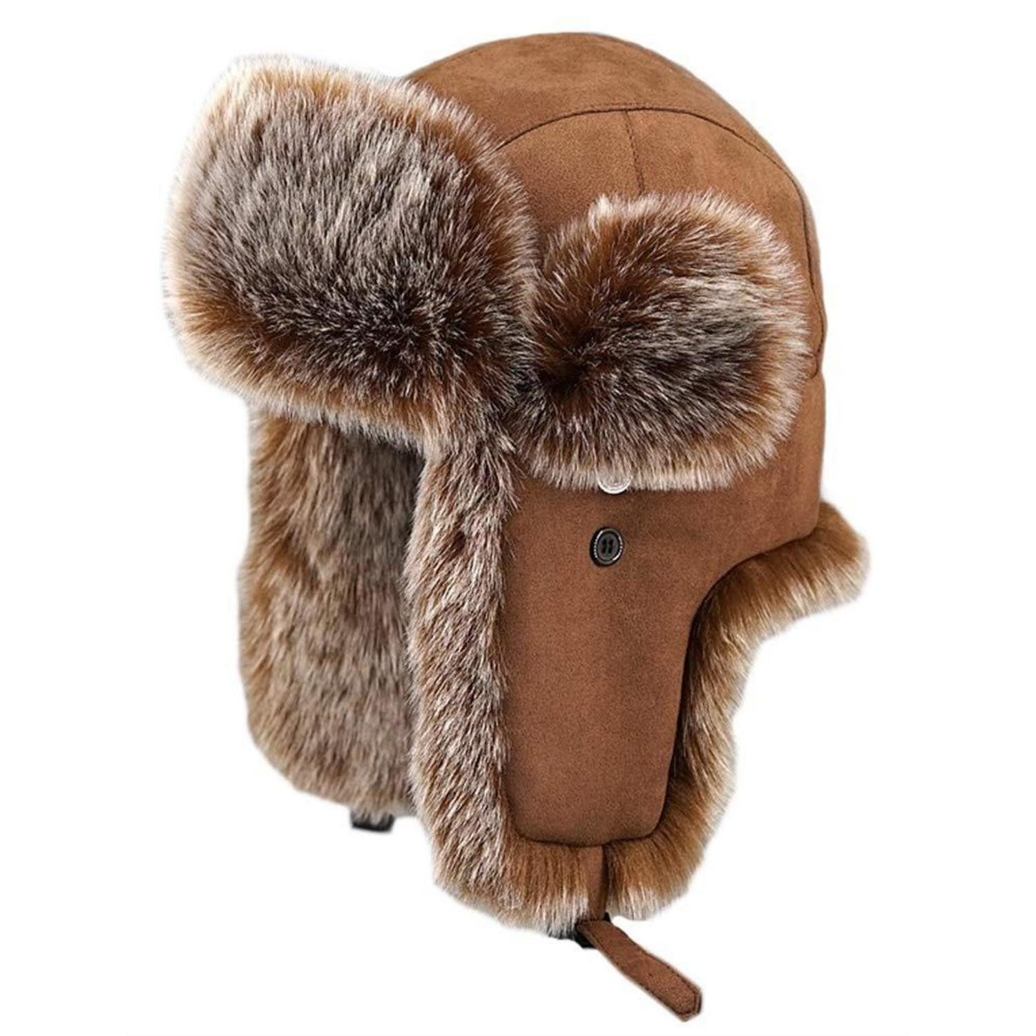 LuxusKollektion Ohrenmütze Trapperhut Wildleder Wintermütze Braun (1-St)
