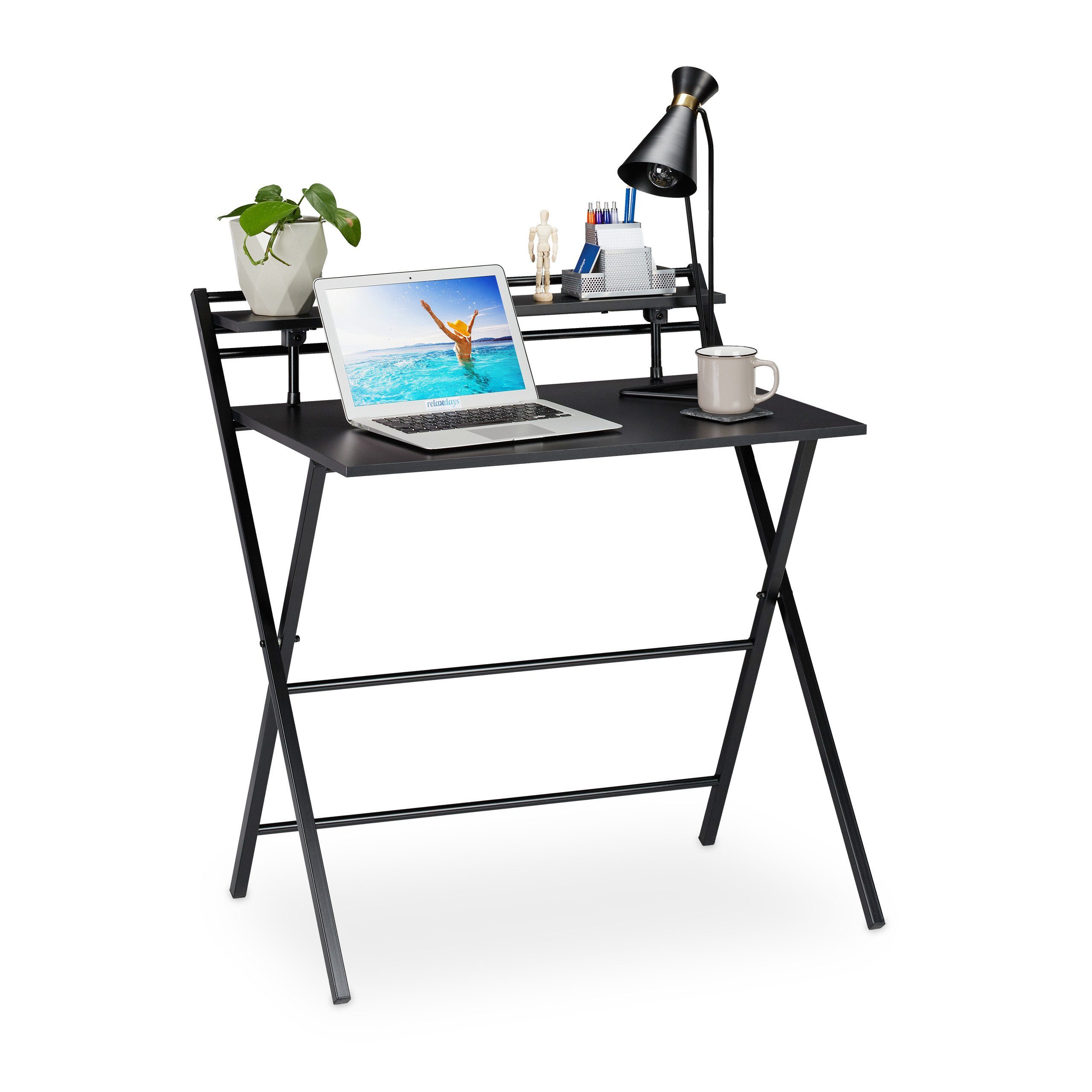 Schreibtisch mit klappbar Schwarz relaxdays Ablage, Schreibtisch / Schwarz