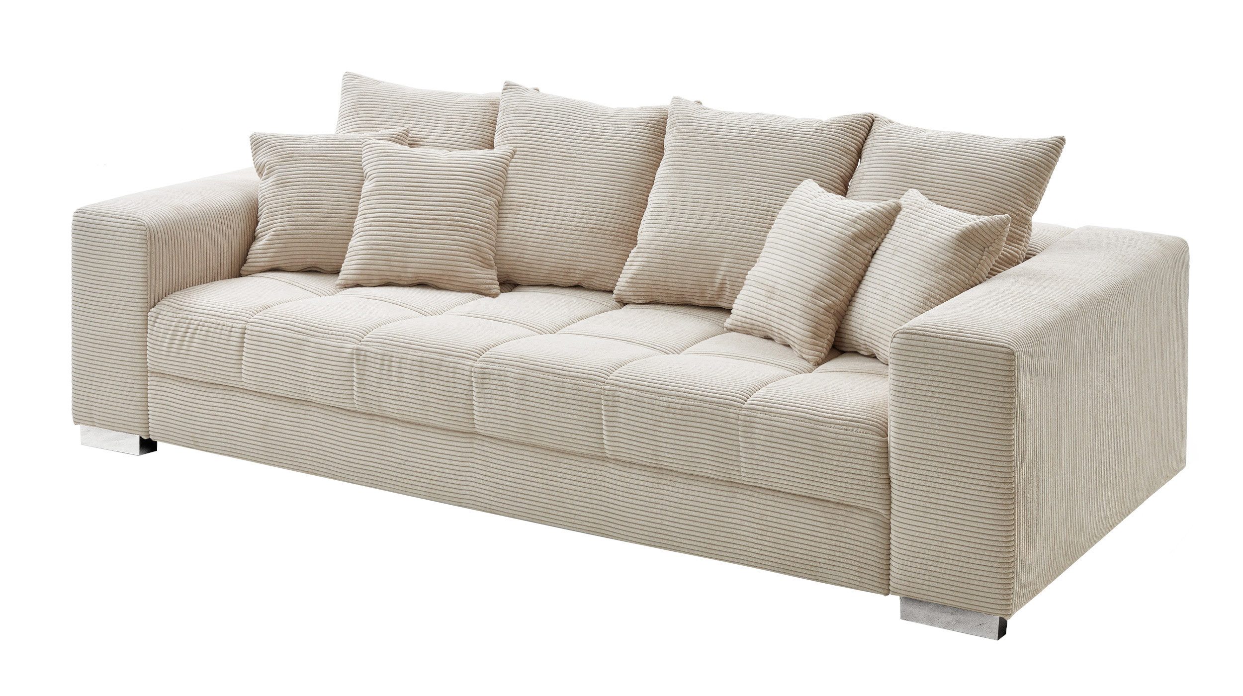 Massivart® Big-Sofa Cord grau oder beige 254 cm / 4-Sitzer Cordsofa / BORNEO, Nosagunterfederung / inklusive Kissen Set
