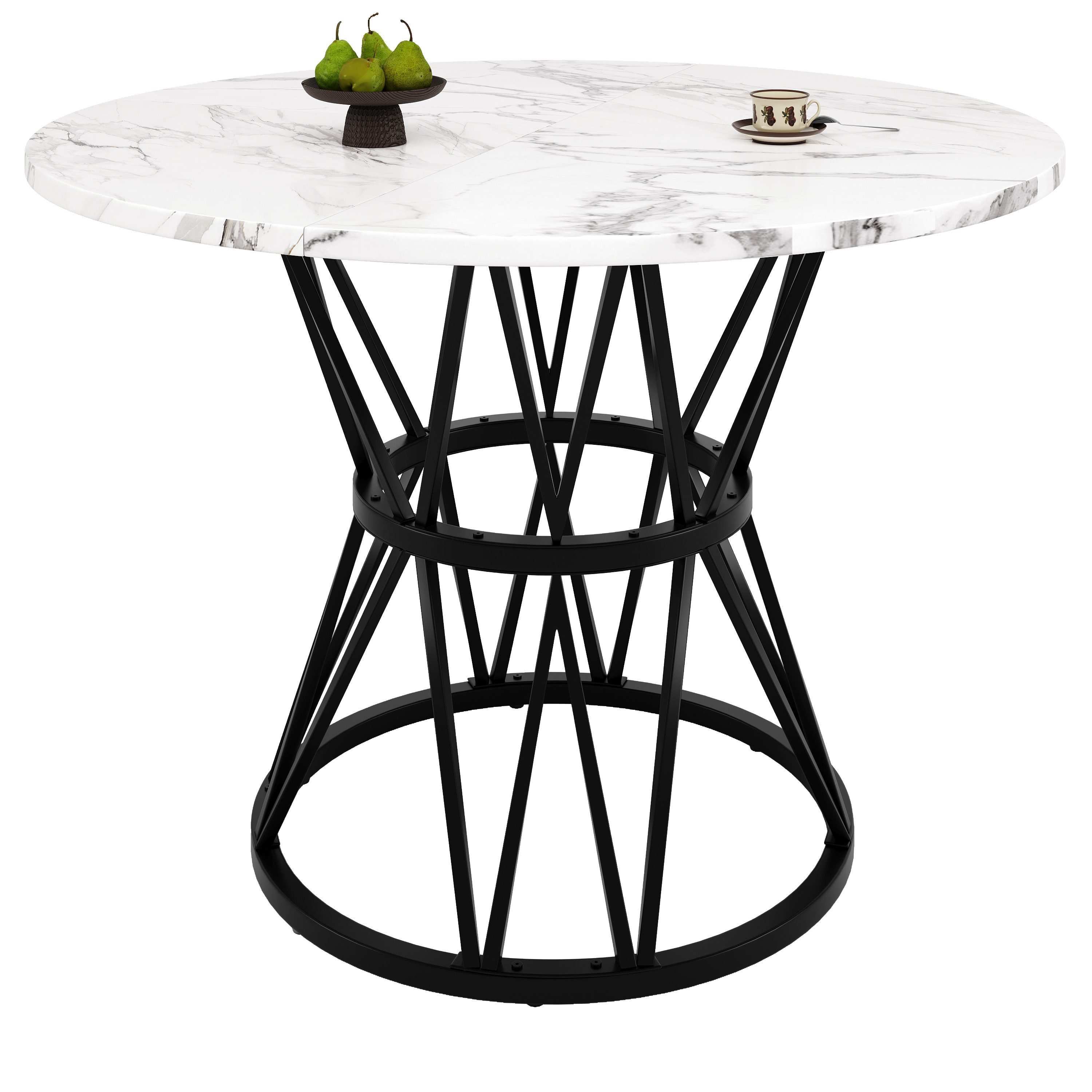 OKWISH Essgruppe Moderne Esstisch,mit Marmoroptik, (Moderner runder Esstisch 100×100×76 cm mit verstellbaren Metallbeinen, MDF-Marmor-Tischplatte und hoher Tragfähigkeit., 1-tlg)