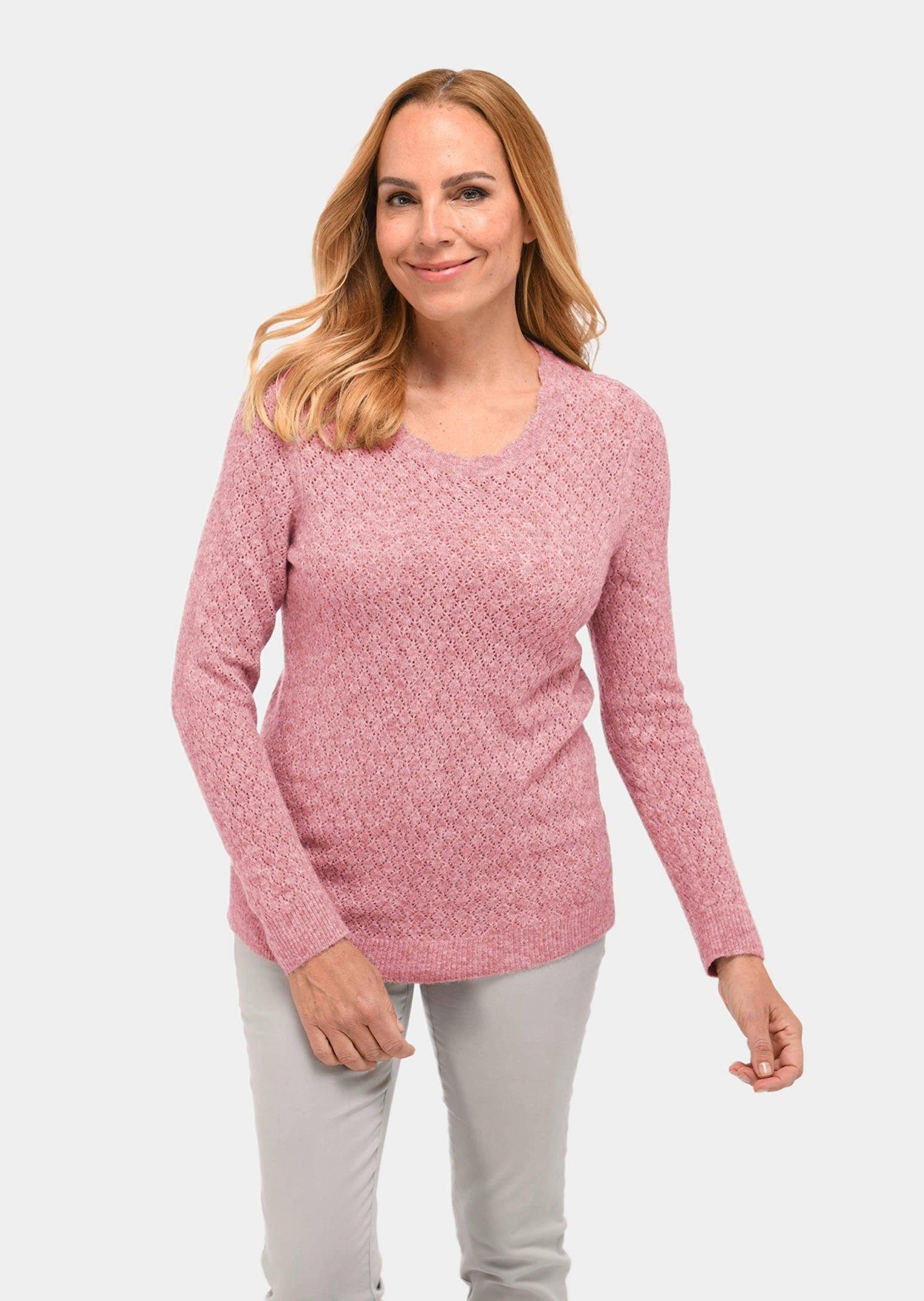 Strickpullover Femininer Ajourpullover aus hochwertigem Melange-Garn