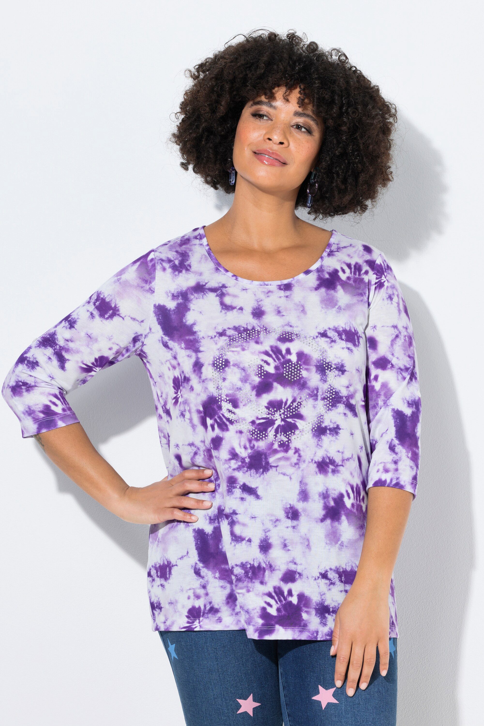 Angel of Style T-Shirt T-Shirt Komfort Fit Batikmuster Glitzer-Smiley