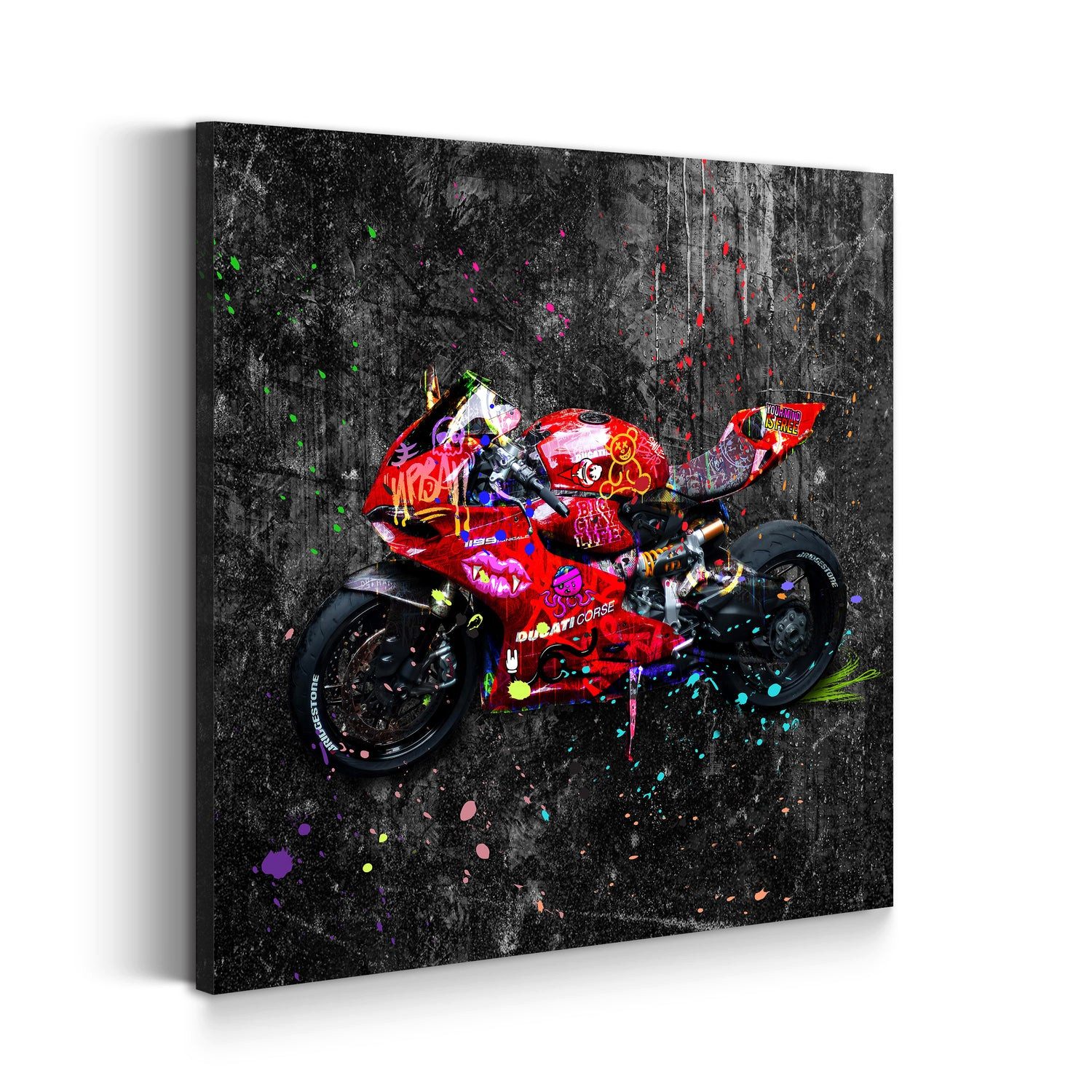 Artedinoi Leinwandbild Ducati Street Art Motorrad Leinwandbild Wandbild Kunstdruck XL Wanddek