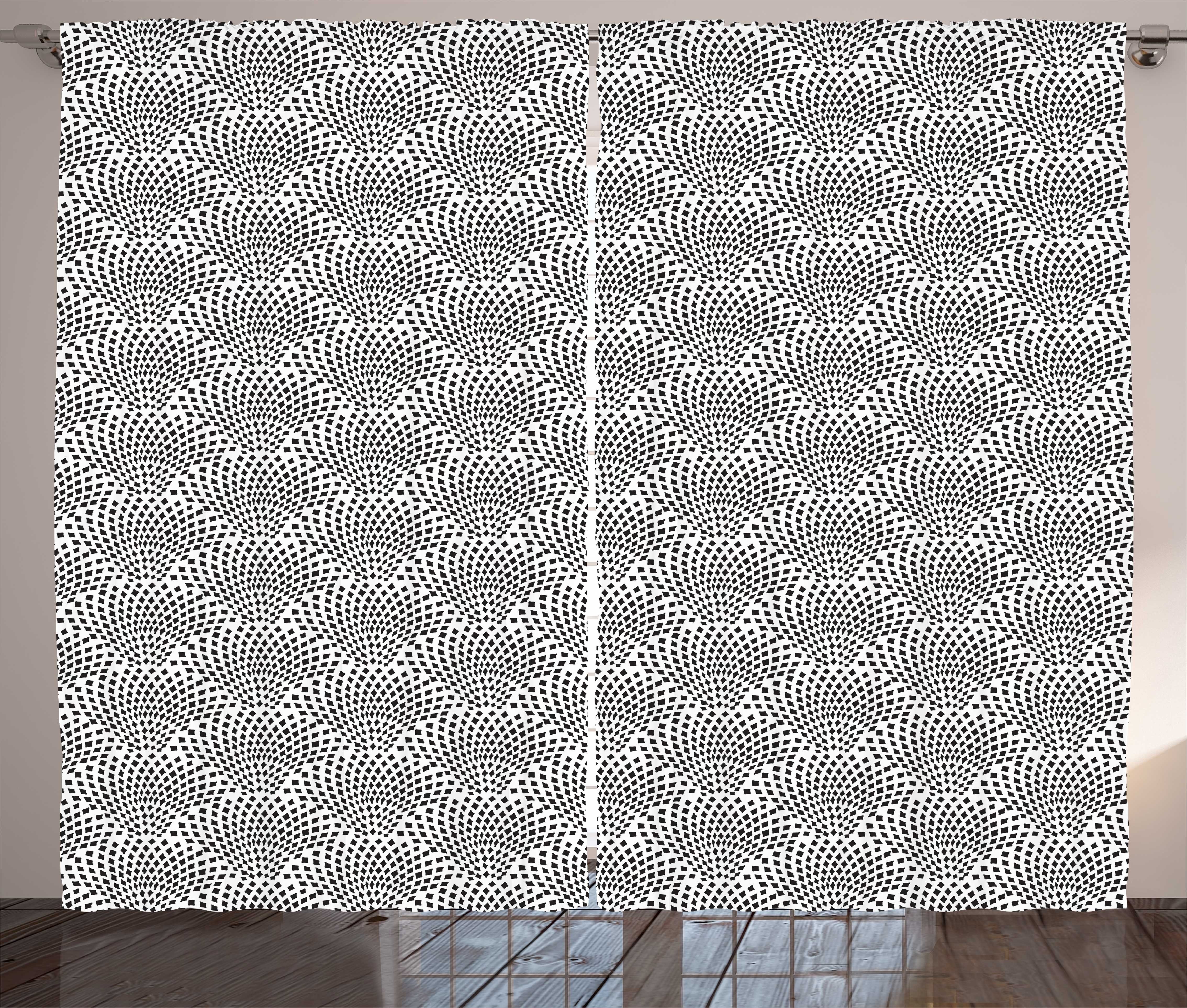 Weiß Abakuhaus, Schlafzimmer Schlaufen Kräuselband Haken, Muster und gepunktetes Schwarz mit Abstrakt Vorhang Gardine