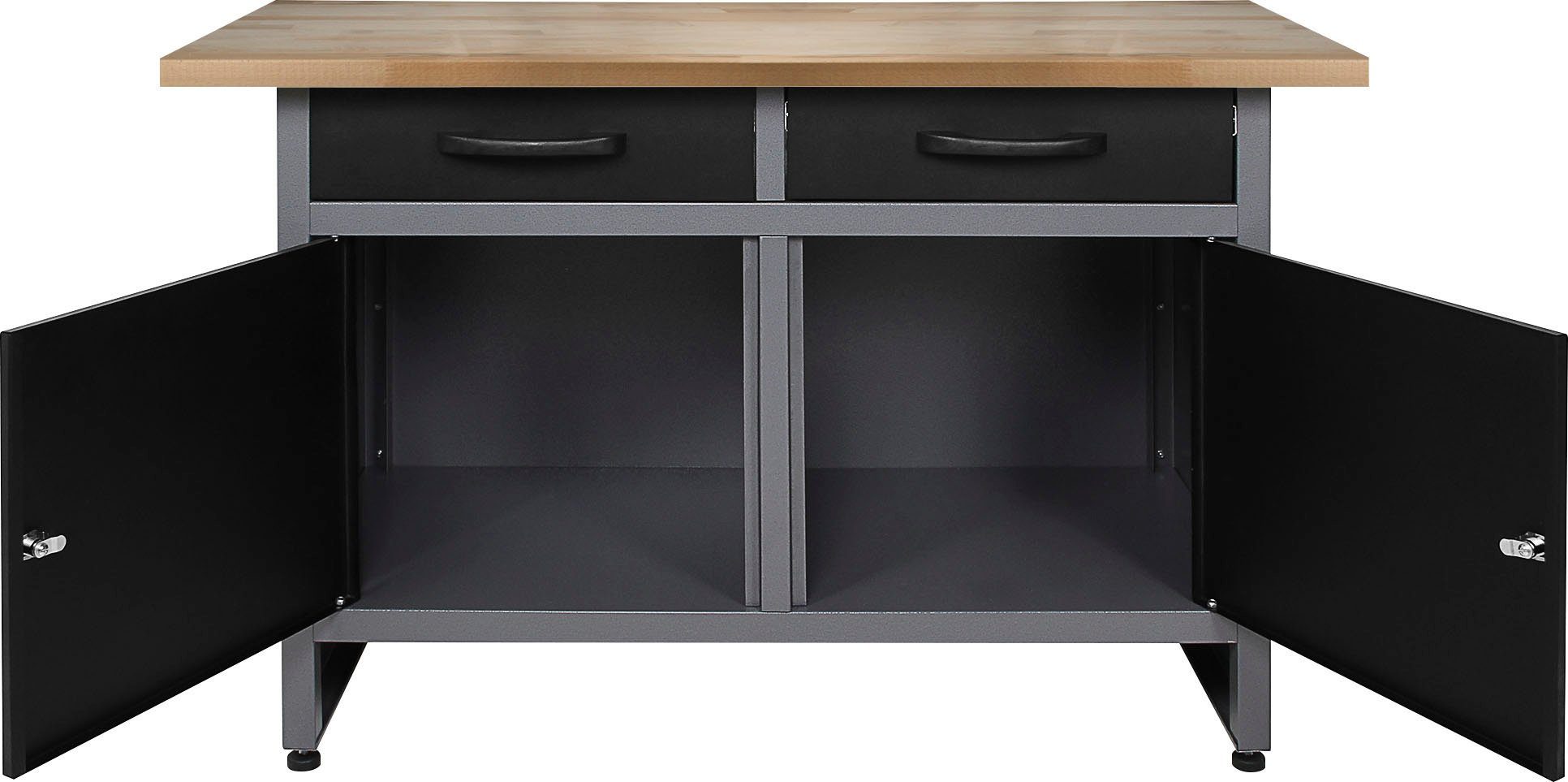 ONDIS24 Werkstatt-Set, 2x Werkbank, 2x Werkzeugwand, 3x Hängeschrank