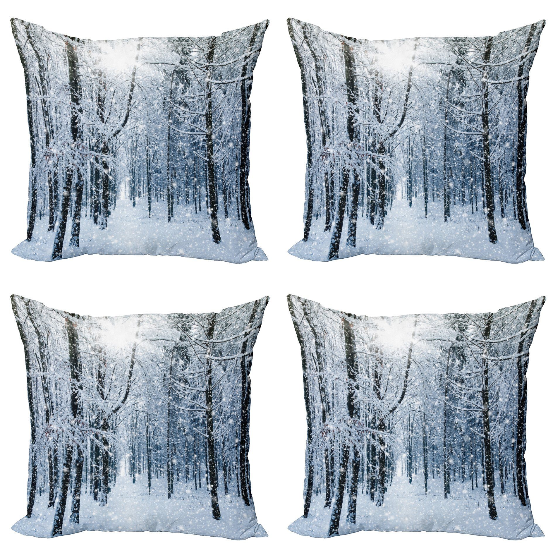 Kissenbezüge Modern Accent Doppelseitiger Digitaldruck, Abakuhaus (4 Stück), Winter Schnee bedeckter Wald
