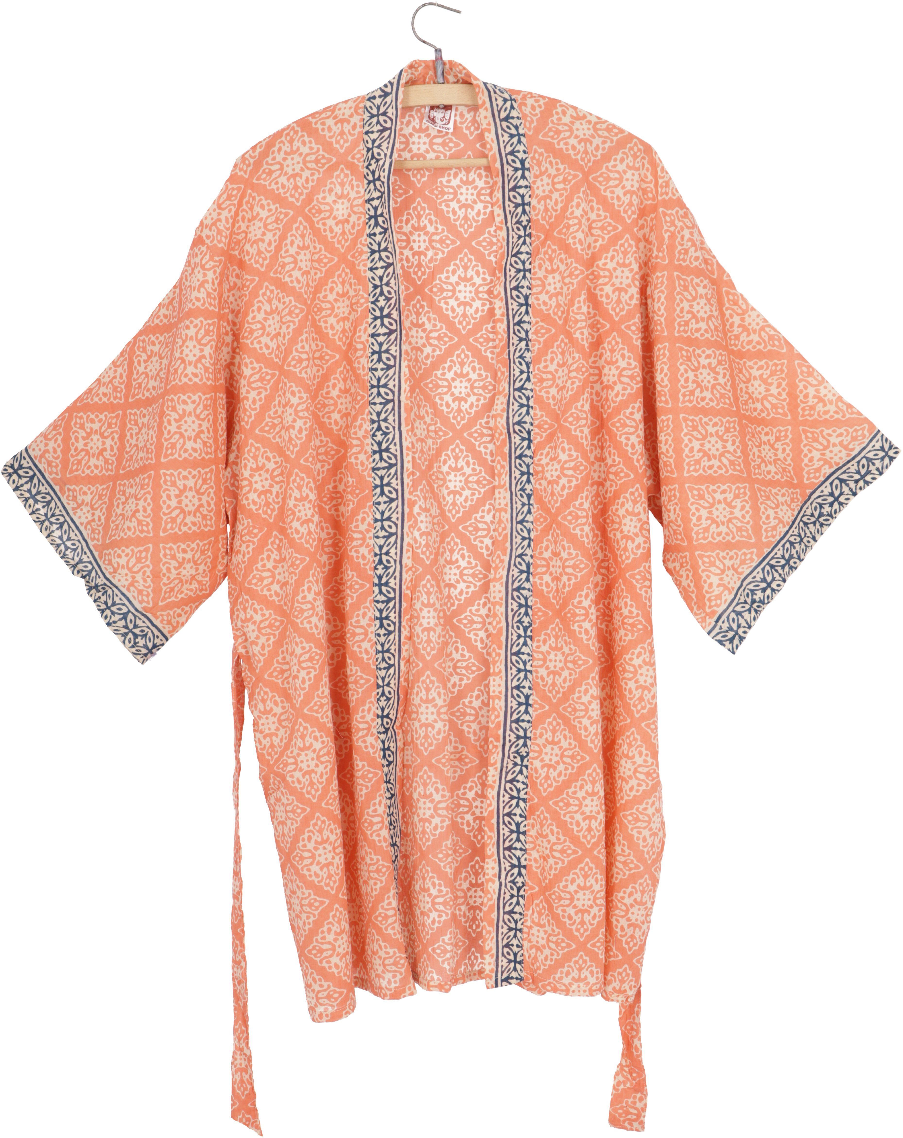 Guru-Shop Kimono Kimonokleid, Boho Kimono, knielanger Kimono aus.., alternative Bekleidung apricot | Damen Bademäntel