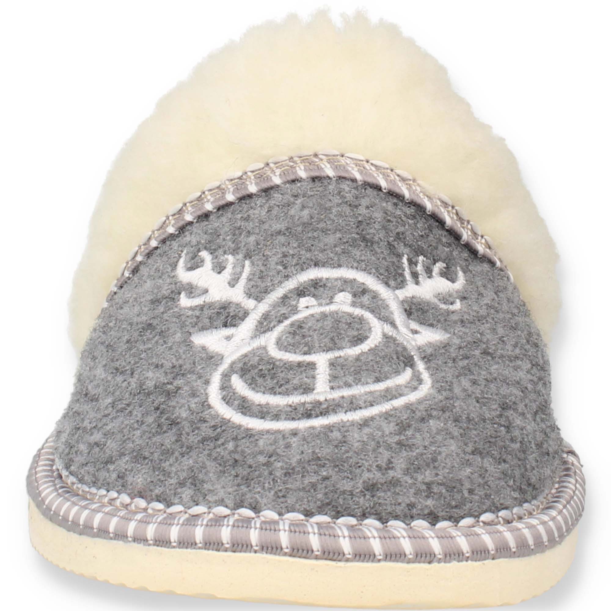 filsko Elche Damen Hausschuh (1 Paar, Winter-Design, Wärmeisolierend, Gefüttert) mit Elch-Stickerei, grau, Easy-Filz