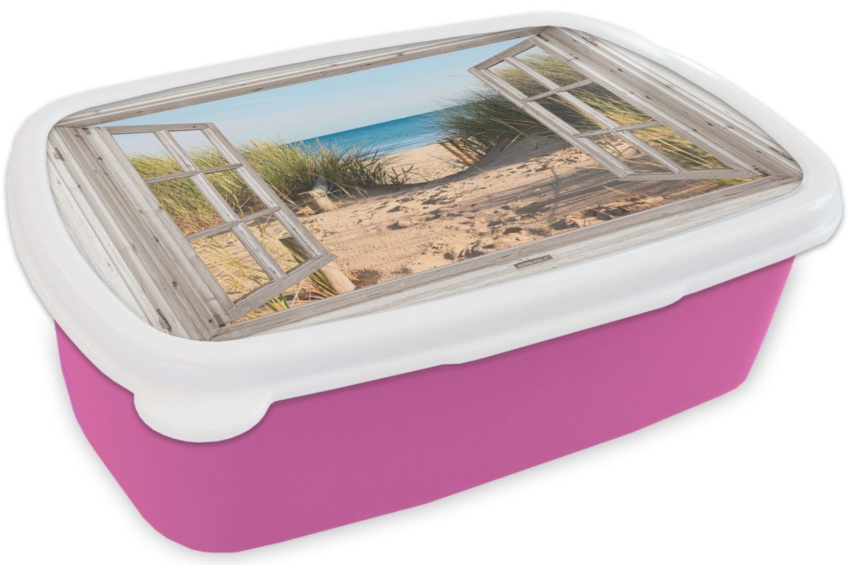 Wasser - für (2-tlg), Hochgras, - Sand Durchblick Erwachsene, Mädchen, - Lunchbox Strand Snackbox, rosa Brotdose Kunststoff, MuchoWow Meer Brotbox - - - Kinder, Kunststoff Dünen