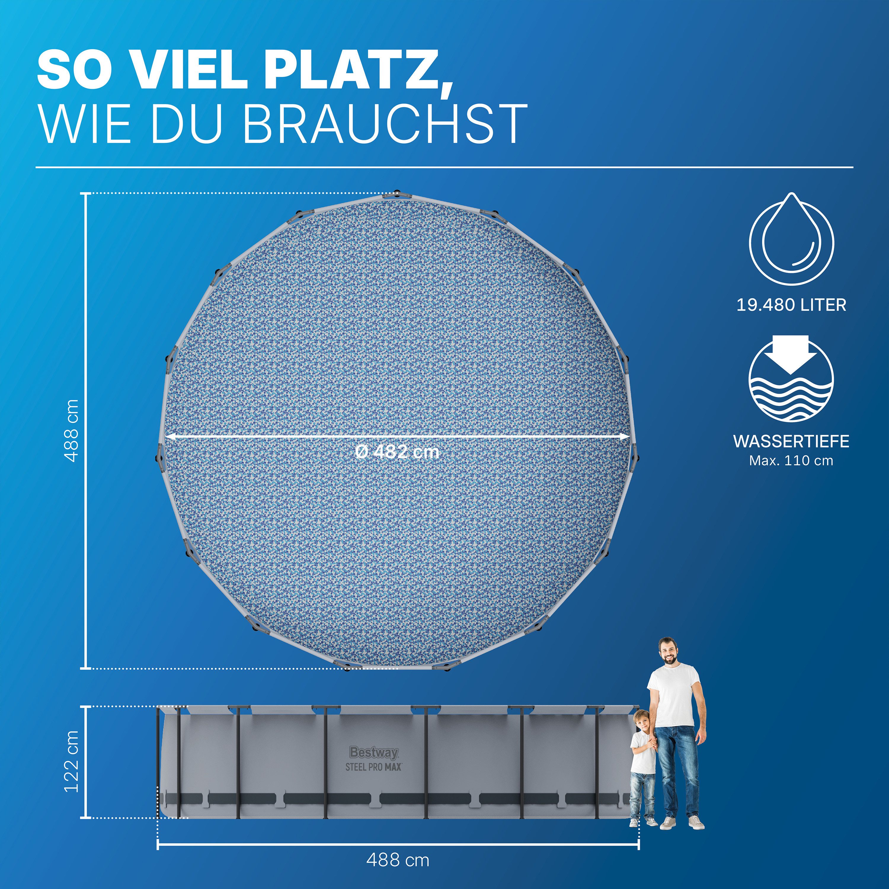 Bestway Framepool Steel Pro MAX™ (Packung, ohne Zubehör), Ø 488 x 122 cm