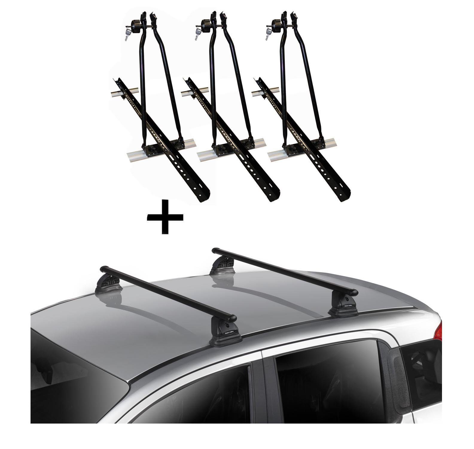 VDP Dachträger, 3x VDP Fahrradträger Dachfahrradträger + Dachträger VDP EVO Stahl kompatibel mit Peugeot 207 3-5 Türer 2006-2015