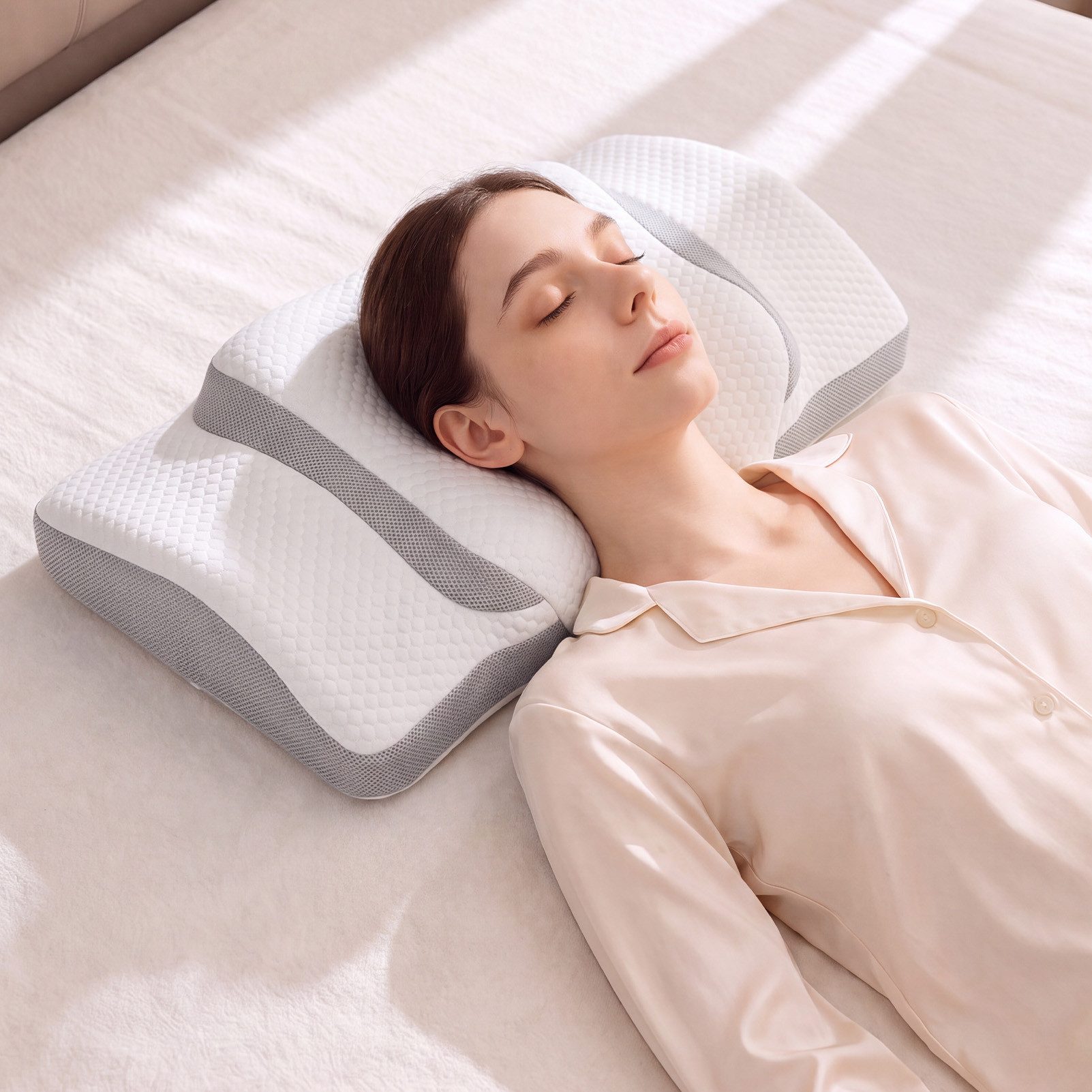 Esun Kopfkissen Nackenstützkissen Orthopädisches Nackenkissen Memory Foam, 2 Höhen, Füllung: 100% Memory Foam, Ruckenschlafer, Bauchschlafer, Seitenschlafer, Set, ergonomisches kopfkissen, seitenschläferkissen, Seitenschläferkissen, Pillow, Kissen, Schlafkissen