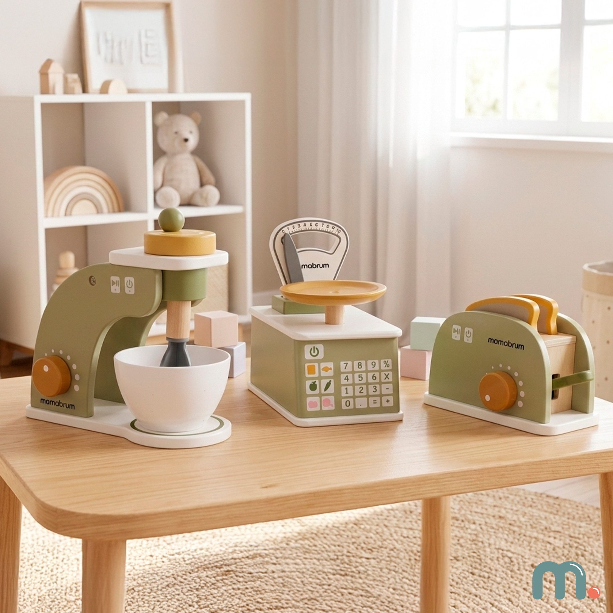 Mamabrum Spielküche Mamabrum Holz Küchen Set Kinder Mixer Toaster Waage Spielzeug Wood, MDF, plastic, metal, Interactive and Functional Design