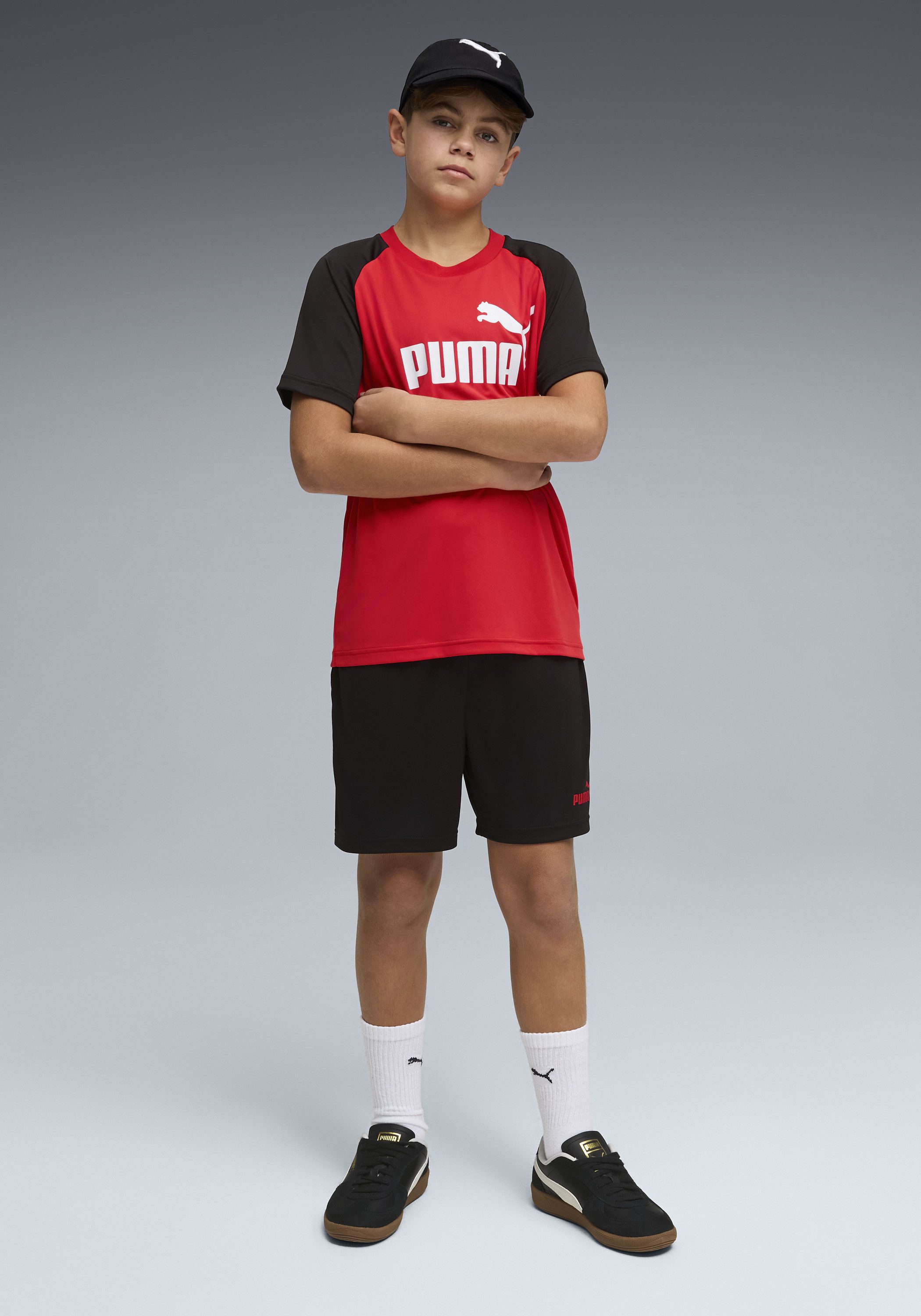 PUMA Trainingsanzug ESS NO.1 LOGO POLY TEE AND SHORTS SET B (2-tlg), zweiteiliges Set, mit DryCELL Technologie, atmungsaktiv