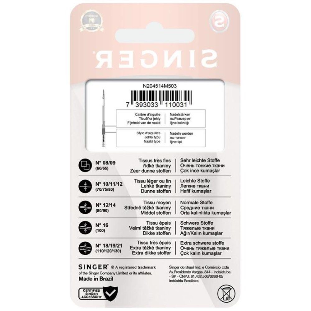 Singer Coverstich-Nähmaschine Singer Nähmaschinennadeln Stretch 2045 Stärke 70, 80 und 90 a 5 Stück