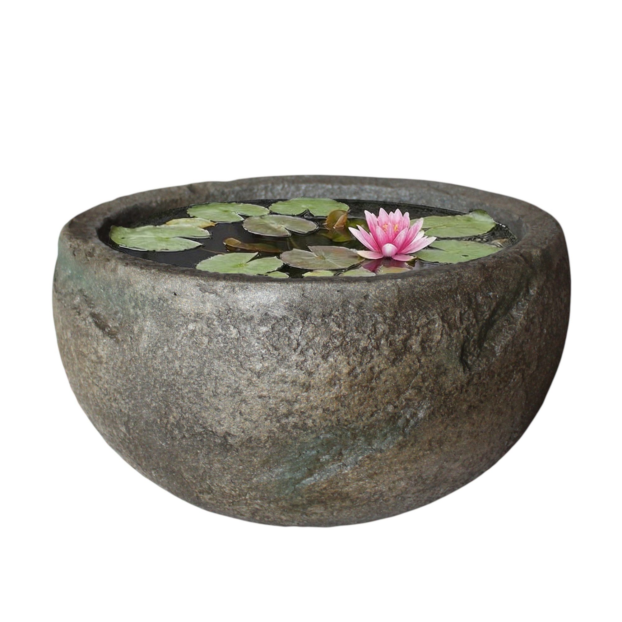 Arnusa Fertigteich kleines runde Teichbecken Deko Teich Wasserschale Vogeltränke 50 cm, BxLxH: 50x50x25 cm, 12 l, realistische Steinoptik ideal für Wasserspiele oder Solarspringbrunnen