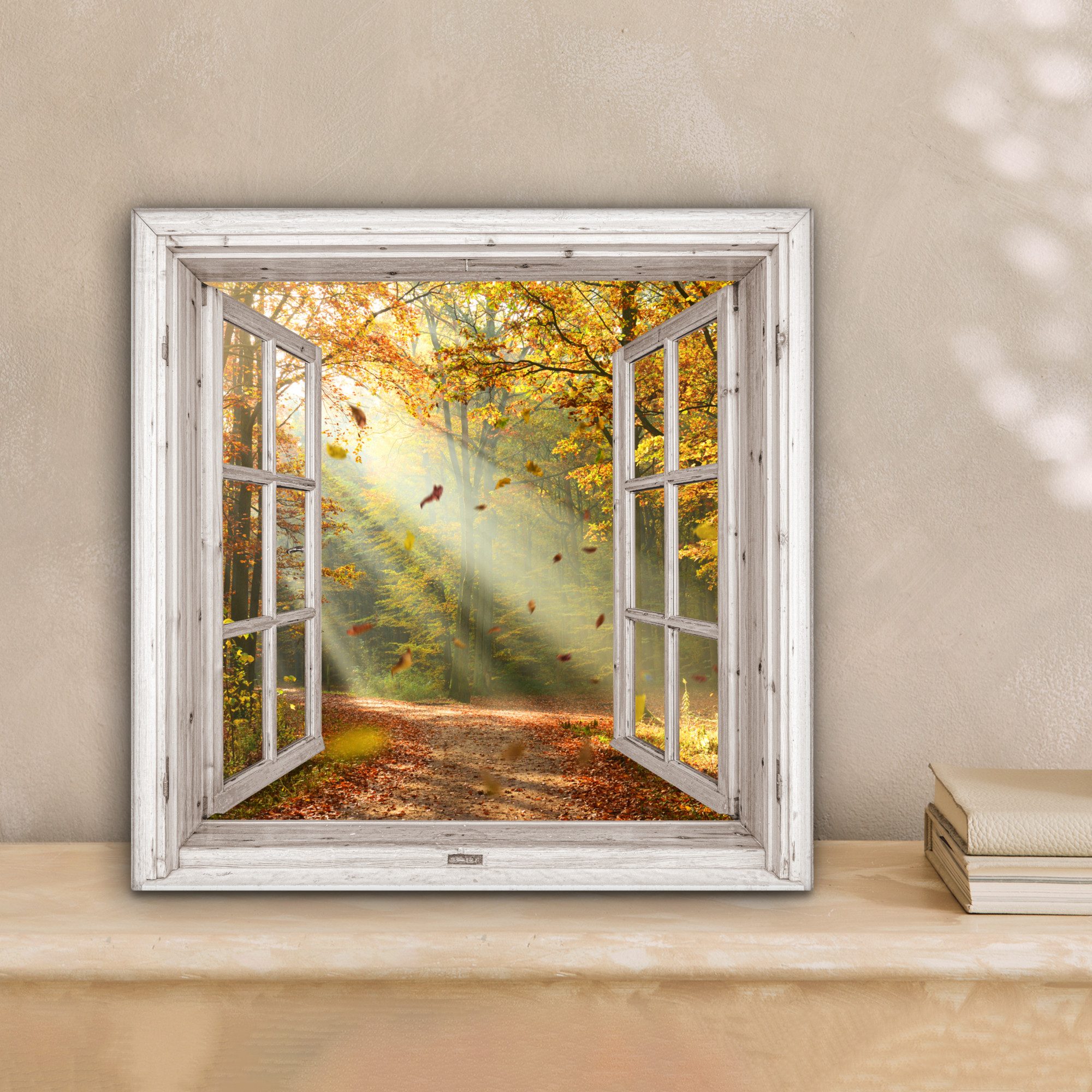 OneMillionCanvasses® Leinwandbild Wald - Bäume - Herbst - Sonne - Herbstblä günstig online kaufen