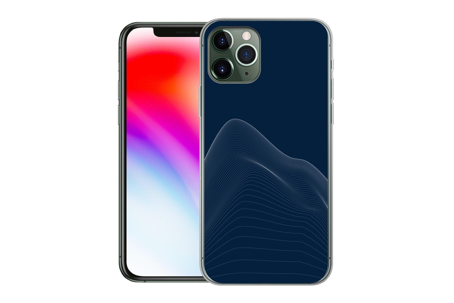 MuchoWow Handyhülle für Apple iPhone 11 Pro Linien - Abstrakt - Blau - Weiß, Smartphone-Bumper, Print, Handy Schutzhülle Dünn