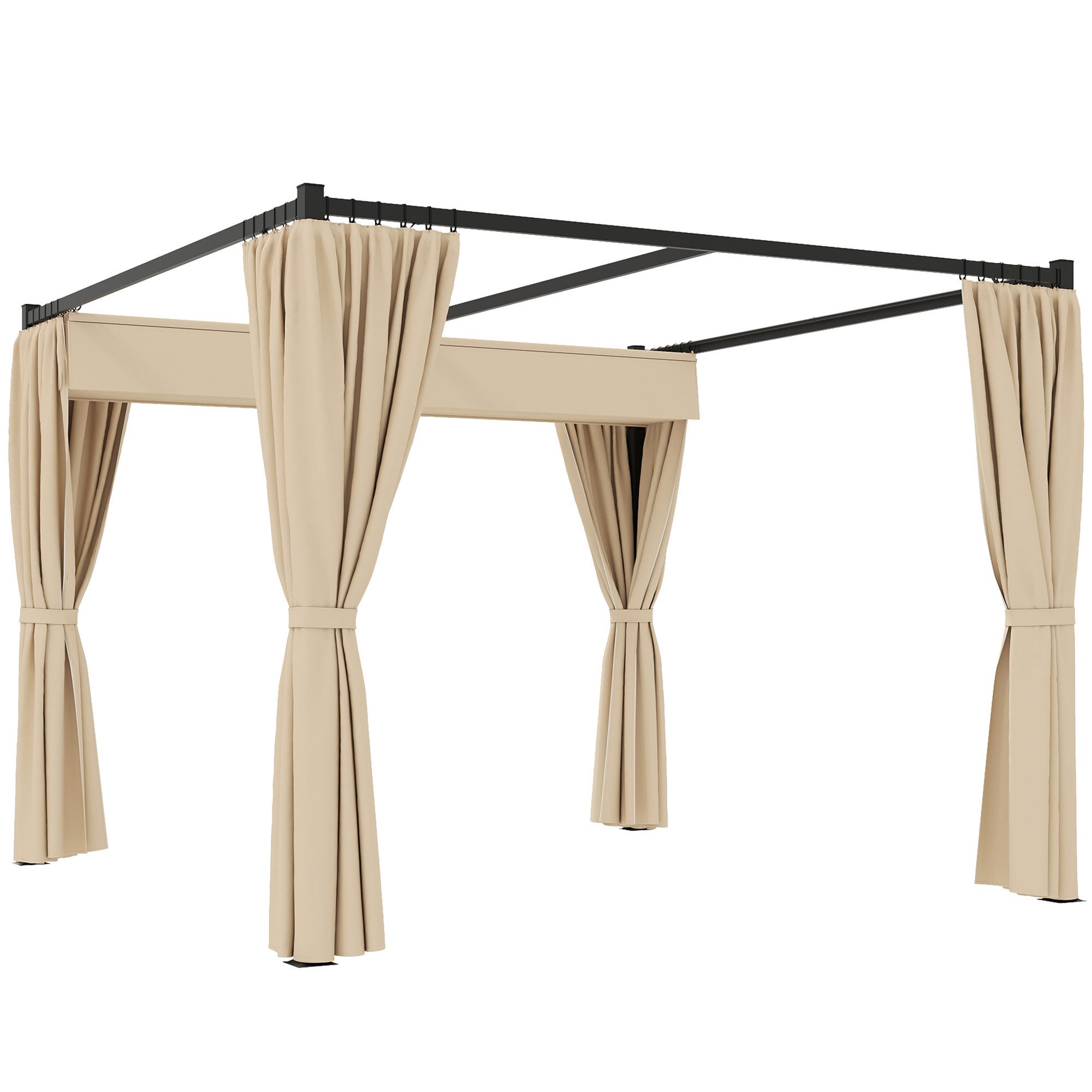 Outsunny Pergola mit Schiebedach, 4 Seitenwände, BxTxH: 300x300x227 cm, (Überdachung, 1-tlg., Terrassenüberdachung), für Terrasse Garten, Beige