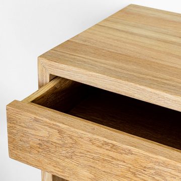 Woodek Design Nachttisch HUGO 55, griffloser Beistelltisch (Ablagetisch aus unbehandeltem Eichenholz, 1-St., schwebendes Wandregal mit Schublade), moderne Nachttischkonsole