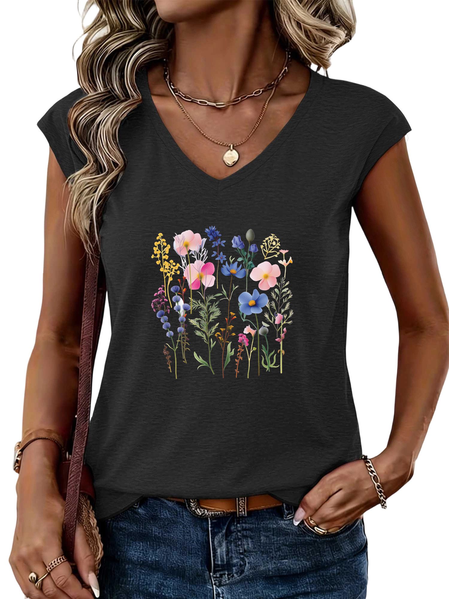 PYLIKE Neckholdertop Damen Sommer bequemes Elegant Basic V-Shirt mit Ärmellos T-shirt Bequem für Freizeit und Büro,Strandurlaub