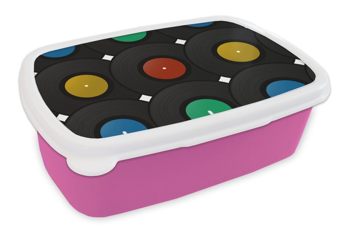 rosa für Brotdose Brotbox - Tafeln - Musik Muster, (2-tlg), Mädchen, Snackbox, Kunststoff Kinder, Erwachsene, Kunststoff, Lunchbox MuchoWow