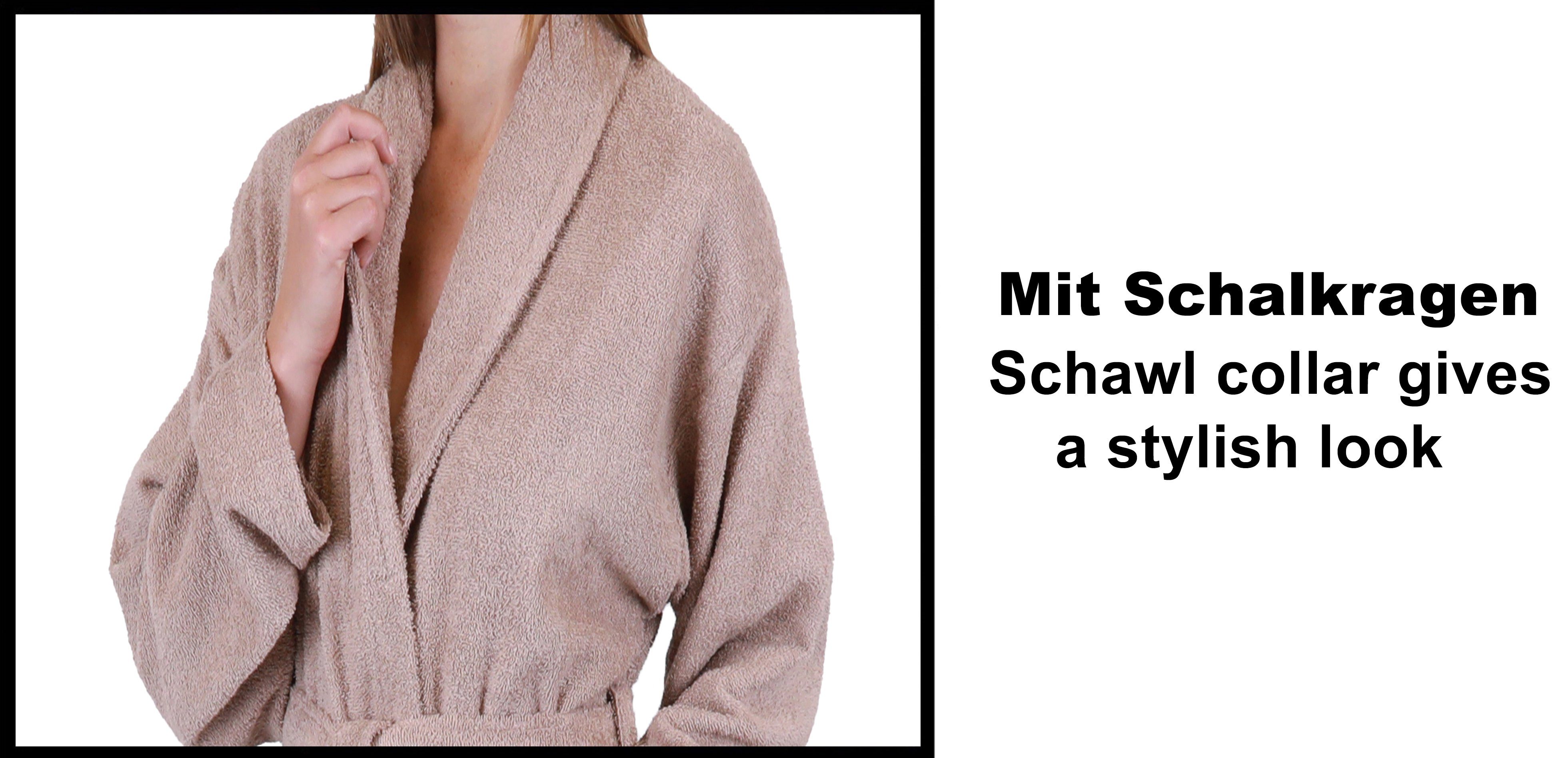 Betz Bademantel Saunamantel für Herren Schalkragen, Damen Schalkragen mit 100% Baumwolle, cappuccino Gürtel BERLIN, und