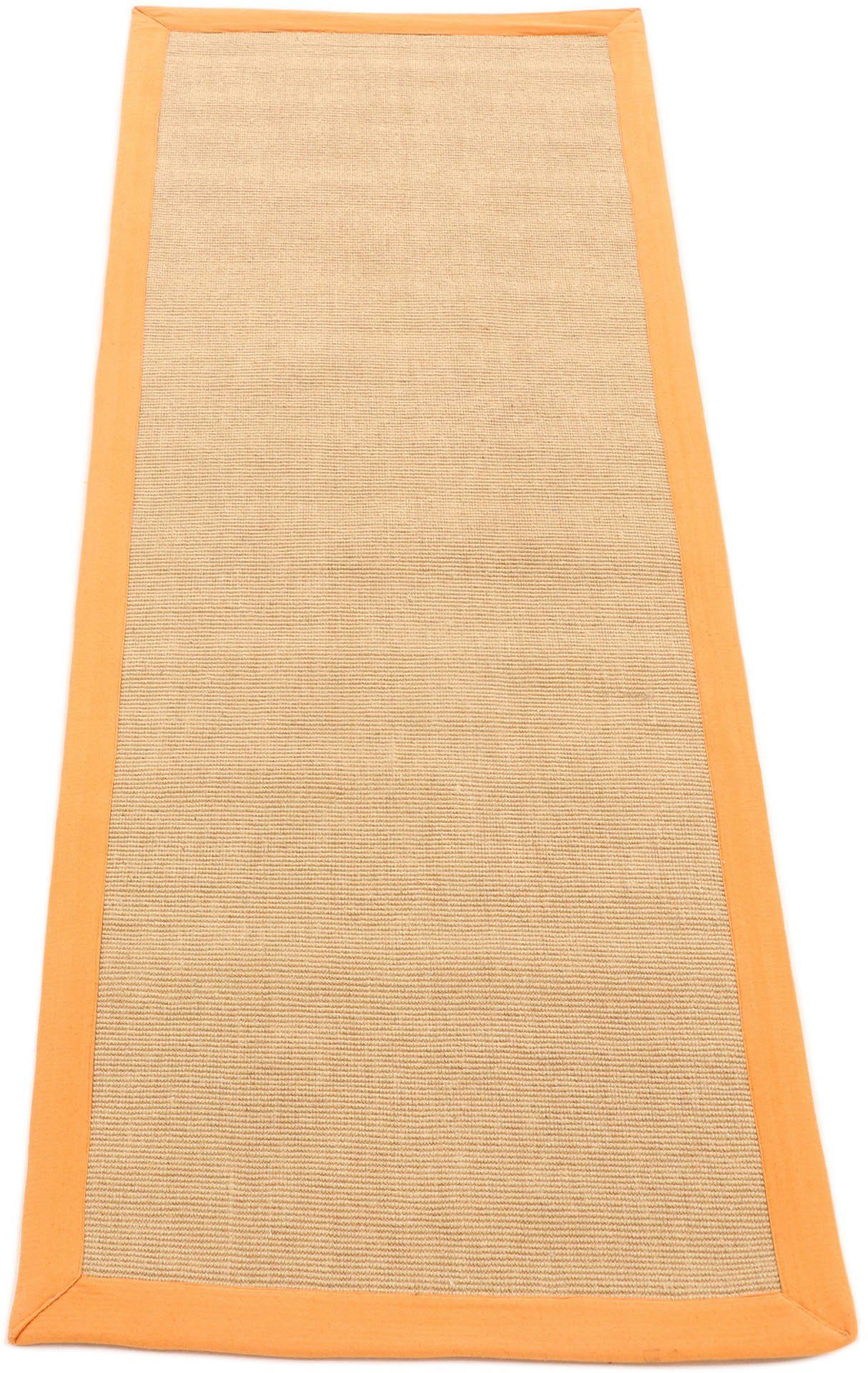Läufer Sisal, carpetfine, rechteckig, Höhe: 5 mm, mit farbiger Bordüre, Anti Rutsch Rückseite orange