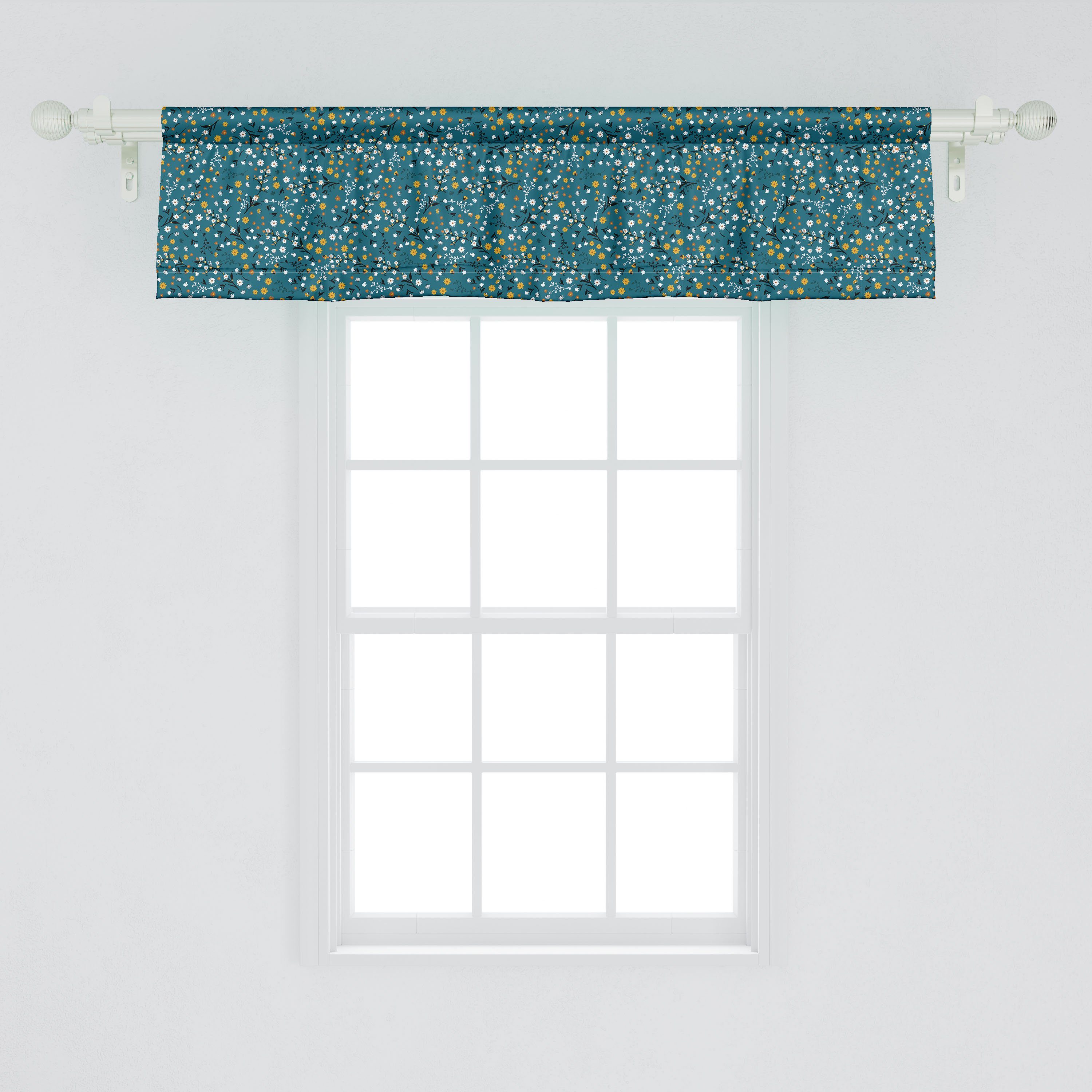Blumen Volant Küche für Vorhang mit Microfaser, Abakuhaus, Dekor Scheibengardine Schlafzimmer Stangentasche, Frühlings-Blumen-Kunstwerk