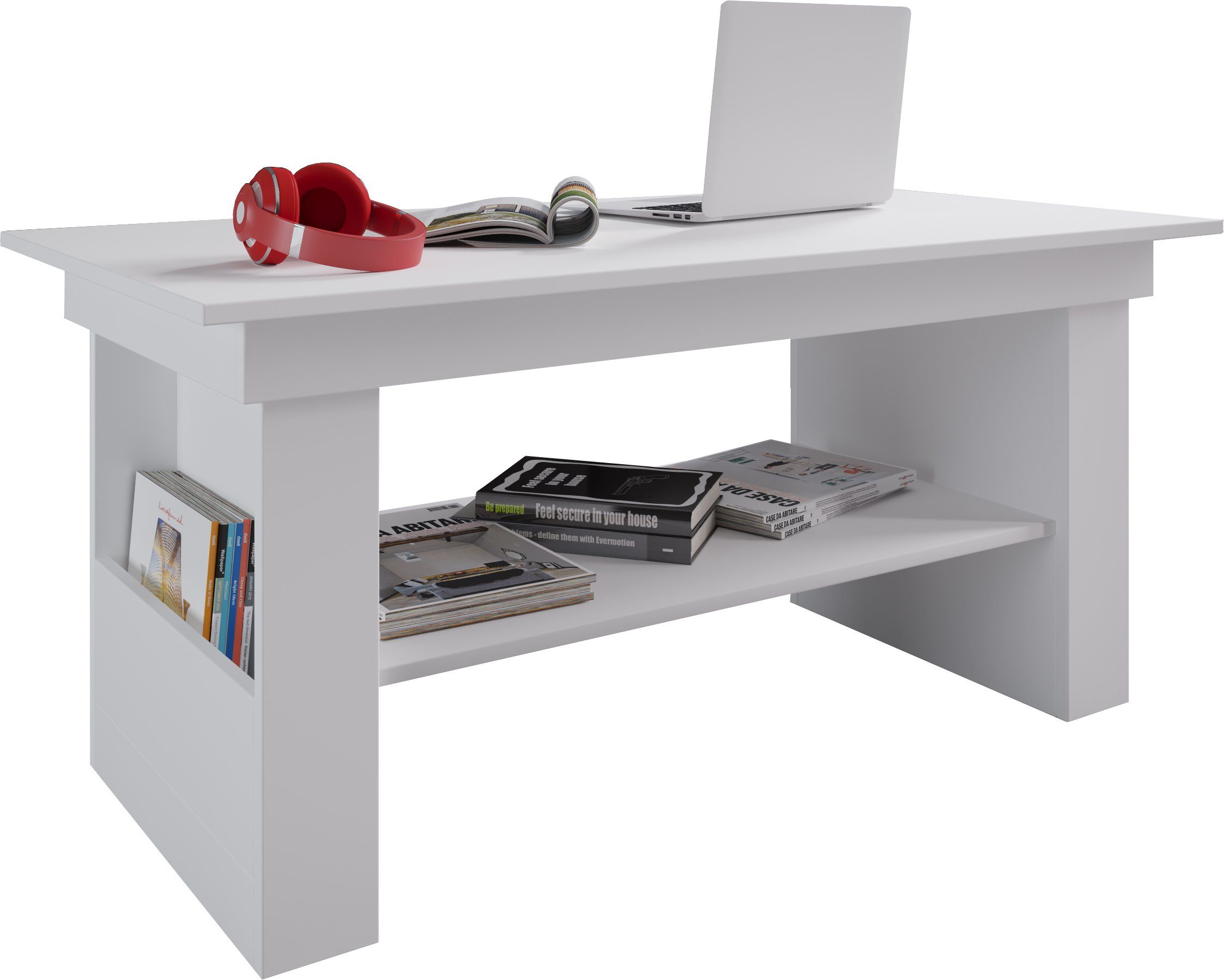 VCM Couchtisch Kobila B. 115 x T. 58 x H. 52 cm, Zentrale Ablagefläche mit zusätzlichem Stauraum, 3 Fächer, ausziehbar
