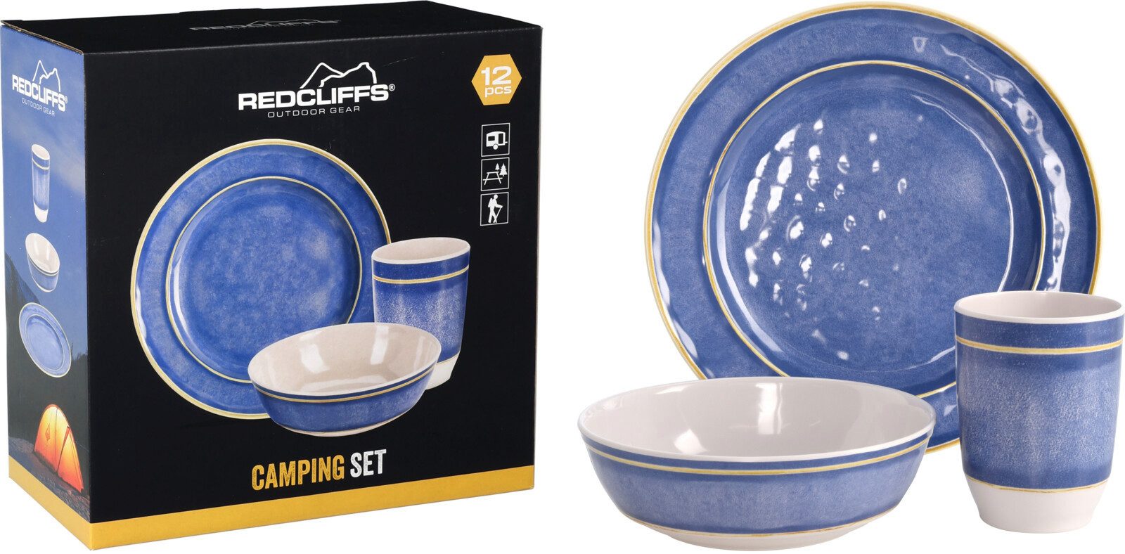 Geschirr-Set Camping Reise Set 12 Teile Essgeschirr Blau Melanin Urlaub