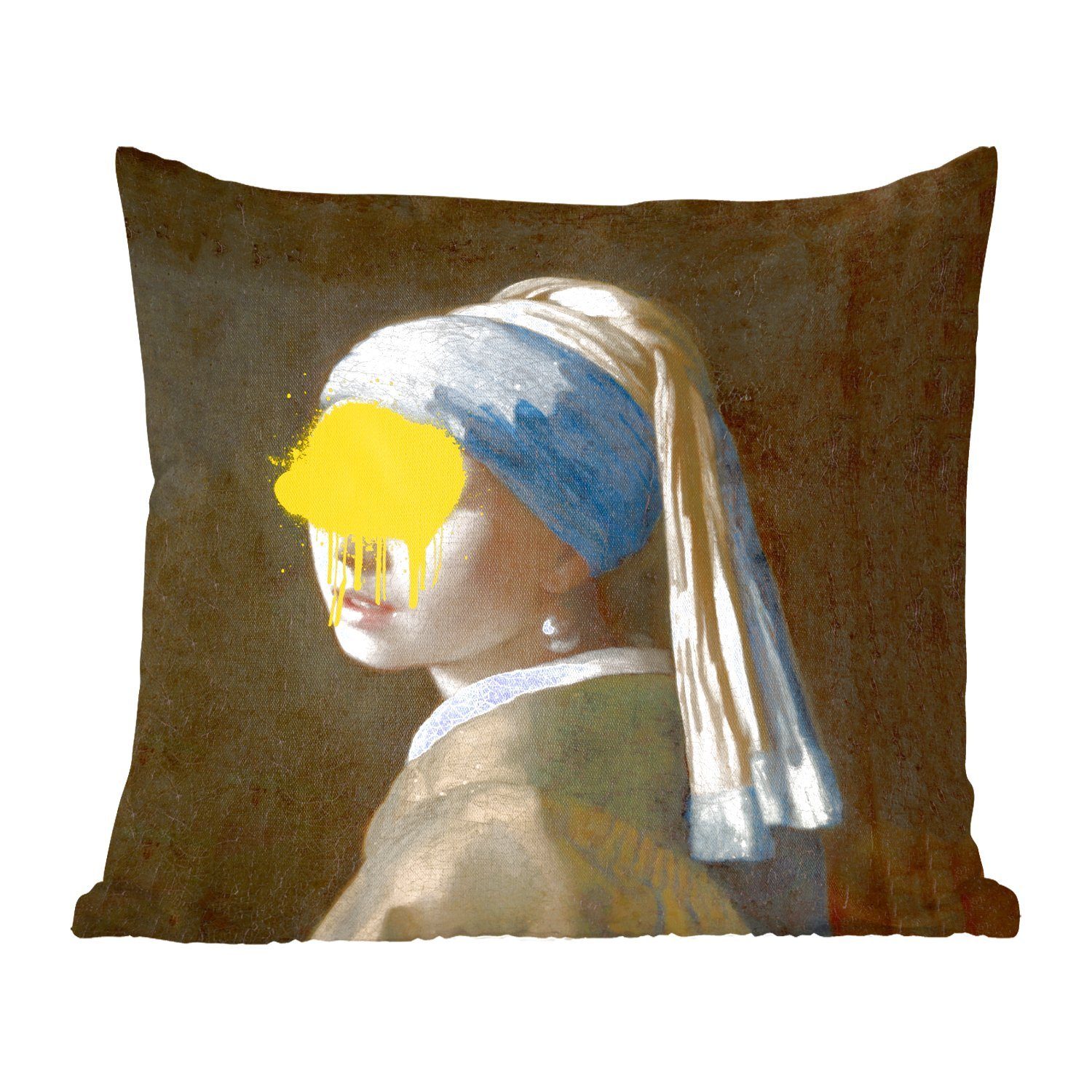MuchoWow Dekokissen Mädchen mit Perlenohrring - Vermeer - Kunst, Zierkissen mit Füllung für Wohzimmer, Schlafzimmer, Deko, Sofakissen