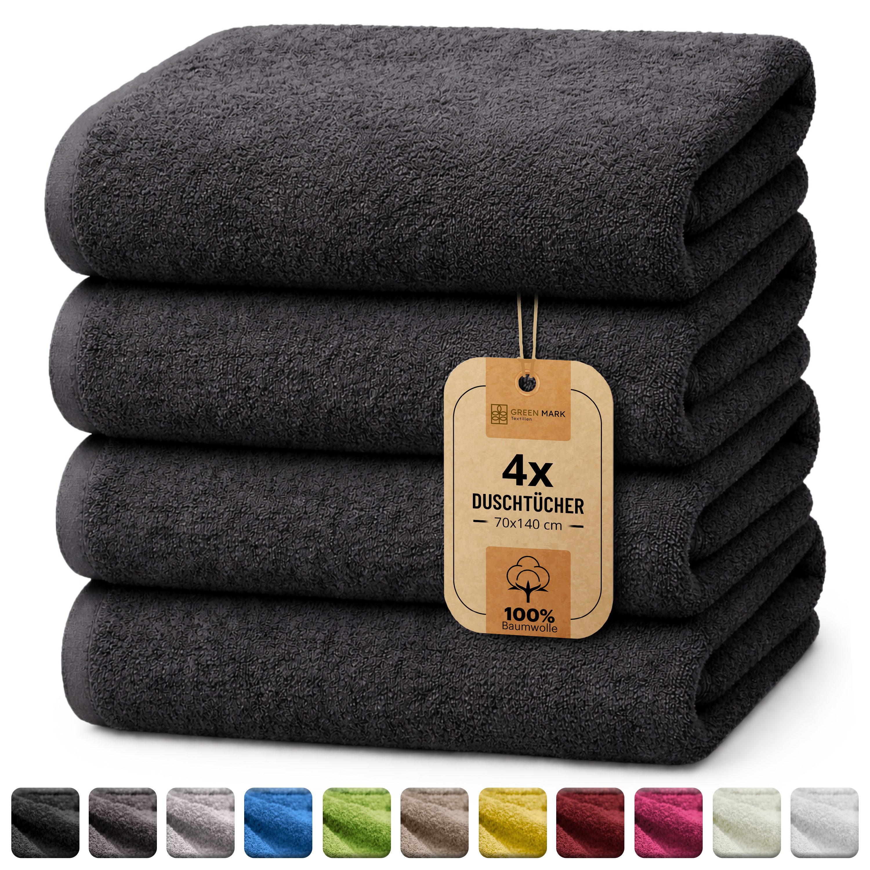 NatureMark Duschtuch 4er-Sparpack Frottier Duschtücher 70x140cm, 100% Baumwolle (4-St), Duschhandtuch 70x140cm Schwarz