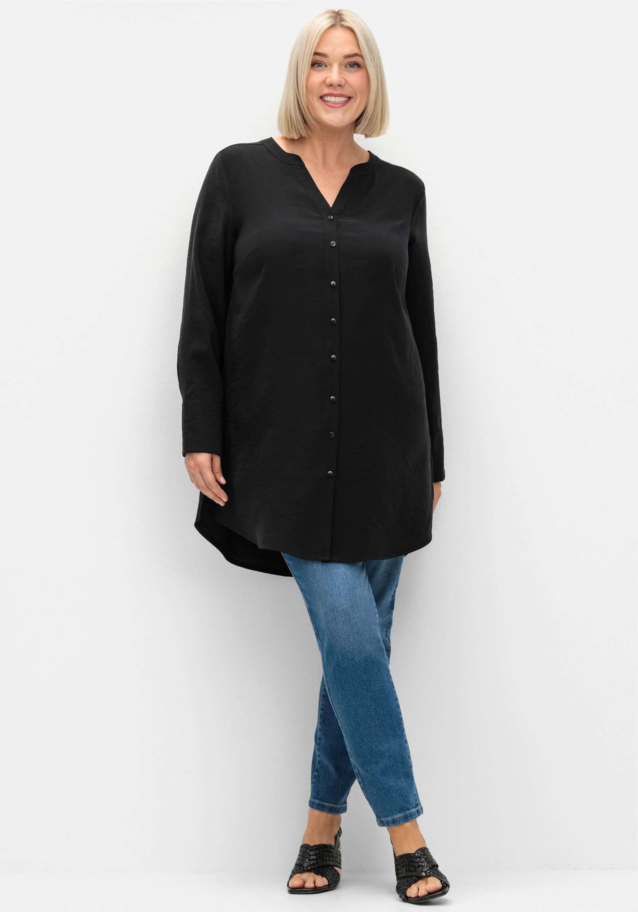Sheego Klassische Bluse Longbluse Langarm