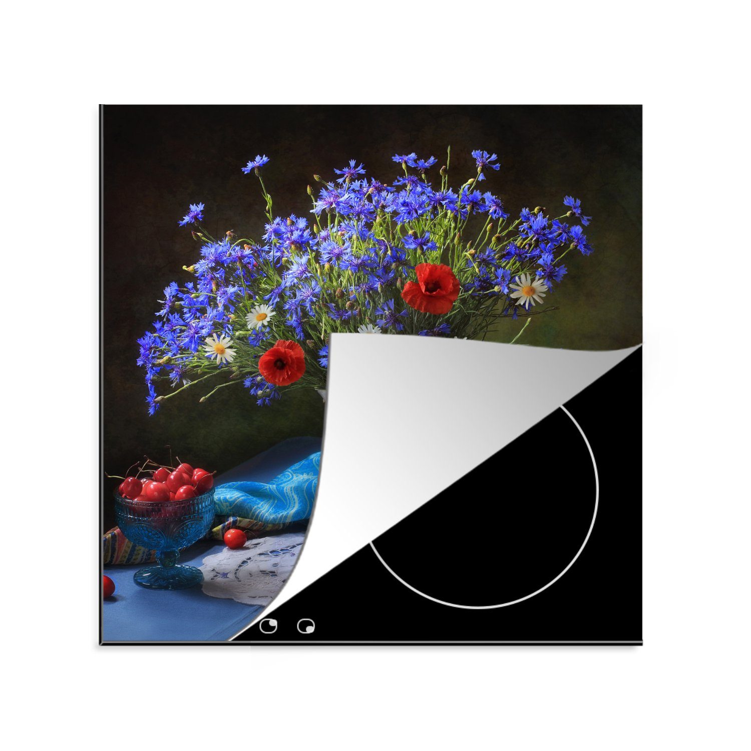 küche tlg), (1 Blumen Herdblende-/Abdeckplatte - Stilleben, Arbeitsplatte - cm, Vinyl, Farben für Ceranfeldabdeckung, 78x78 MuchoWow