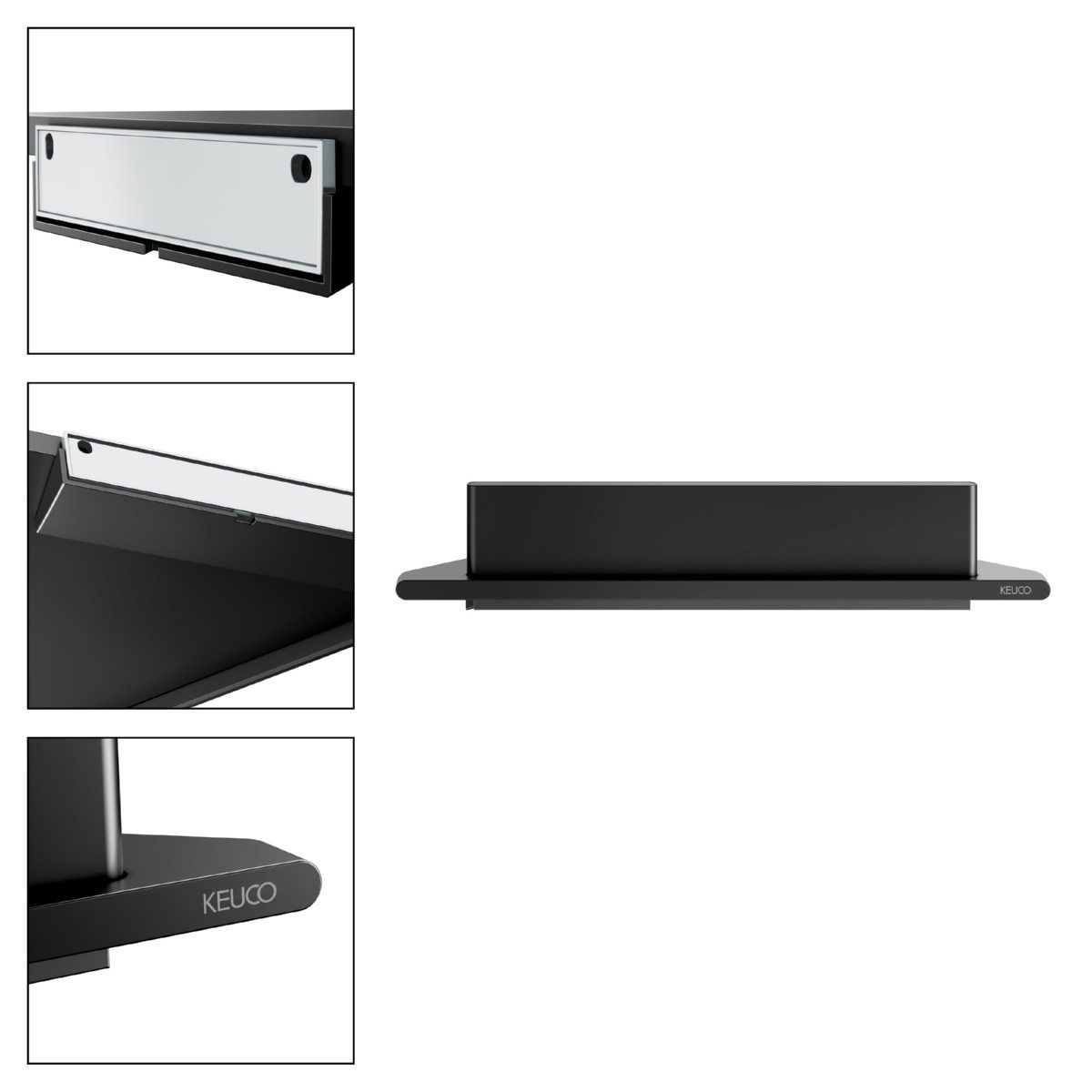 Keuco Duschablage ROSE, 24x24 cm, Aluminium, schwarz, Made in Germany, zum Kleben/Schrauben