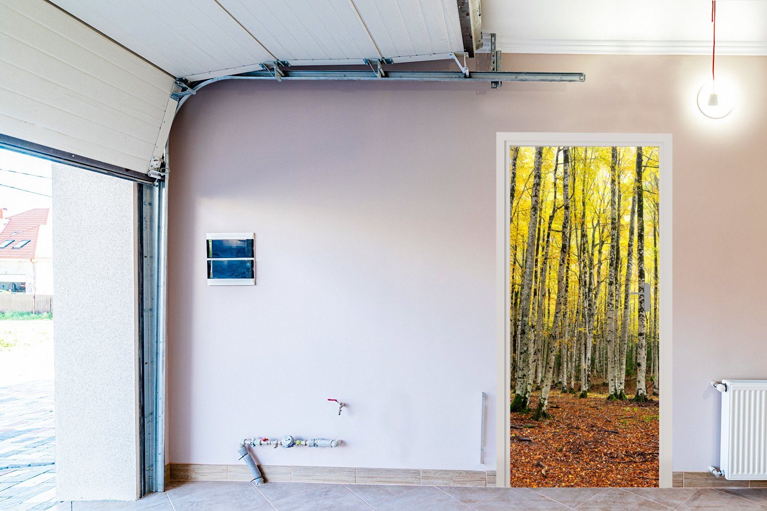 MuchoWow Türtapete (1 für bedruckt, 75x205 cm Matt, Gelb, Fototapete Türaufkleber, - Tür, St), - Bäume Wald