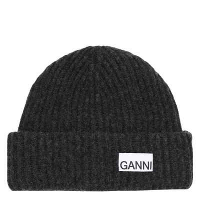 GANNI Outdoorhut »Woll-Mütze mit Logo-Patch«