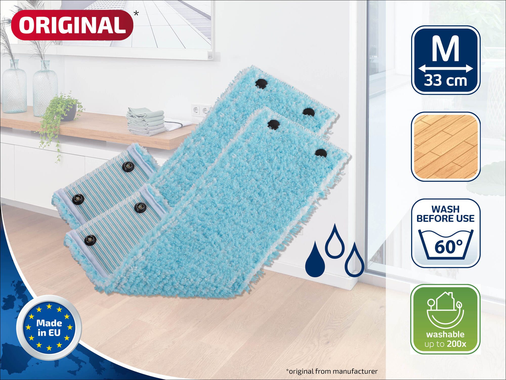 Leifheit Wischbezug CLEAN TWIST M / Combi M super soft 2er Wischbezug (Kunstfaser, 14.0x42.0 cm, 2-tlg., Waschbar bei 60°C, Wischbreite 33cm, für Parkett/Lamina – Bild 3 von 5