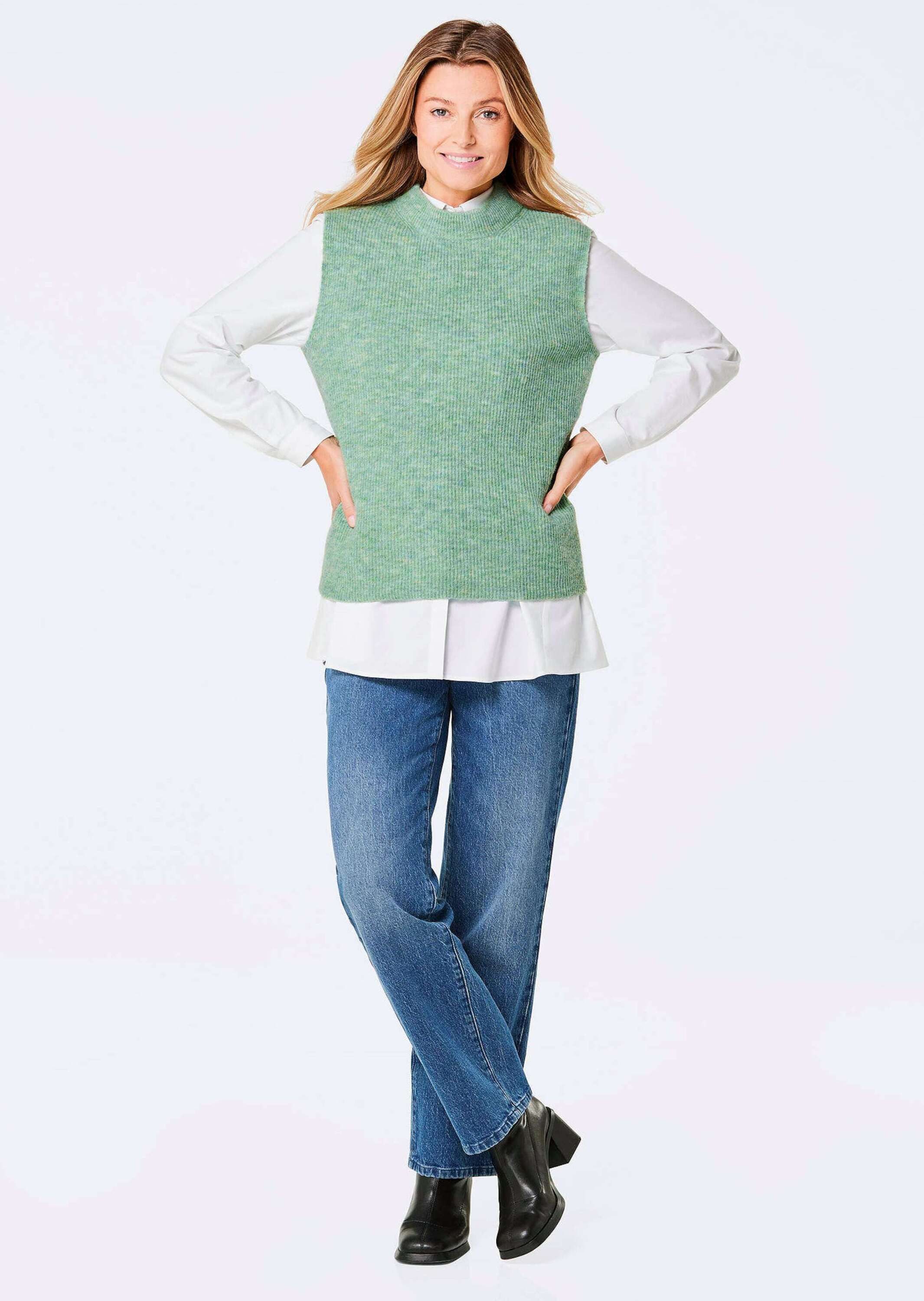 GOLDNER Strickpullover Edler Rippstrick Pullunder, Stehkragen Modischer Kur günstig online kaufen