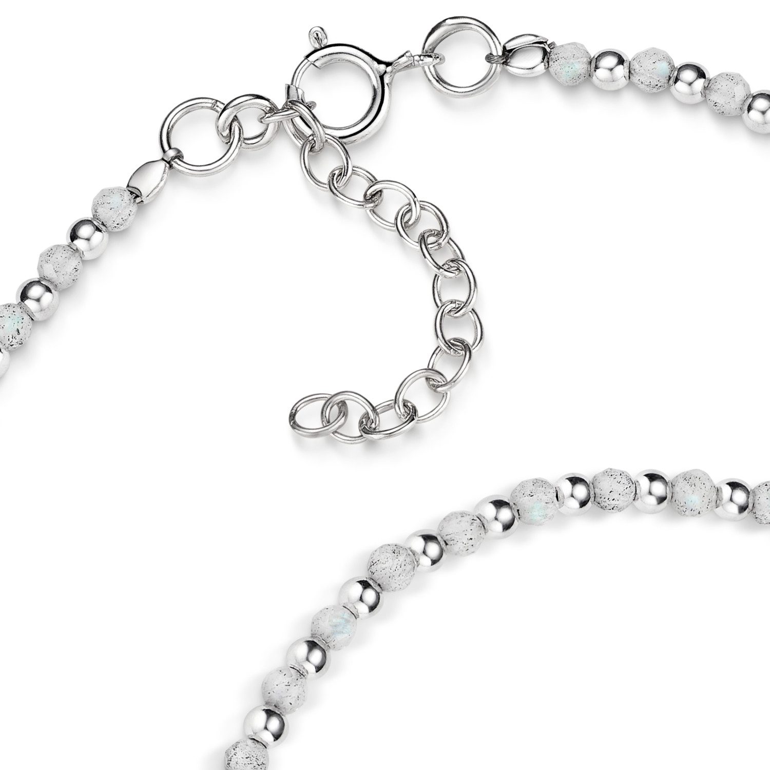 Materia Armkette Damen Edelstein Labradorit weiß SA-151, 925 Sterling Silber, größenverstellbar