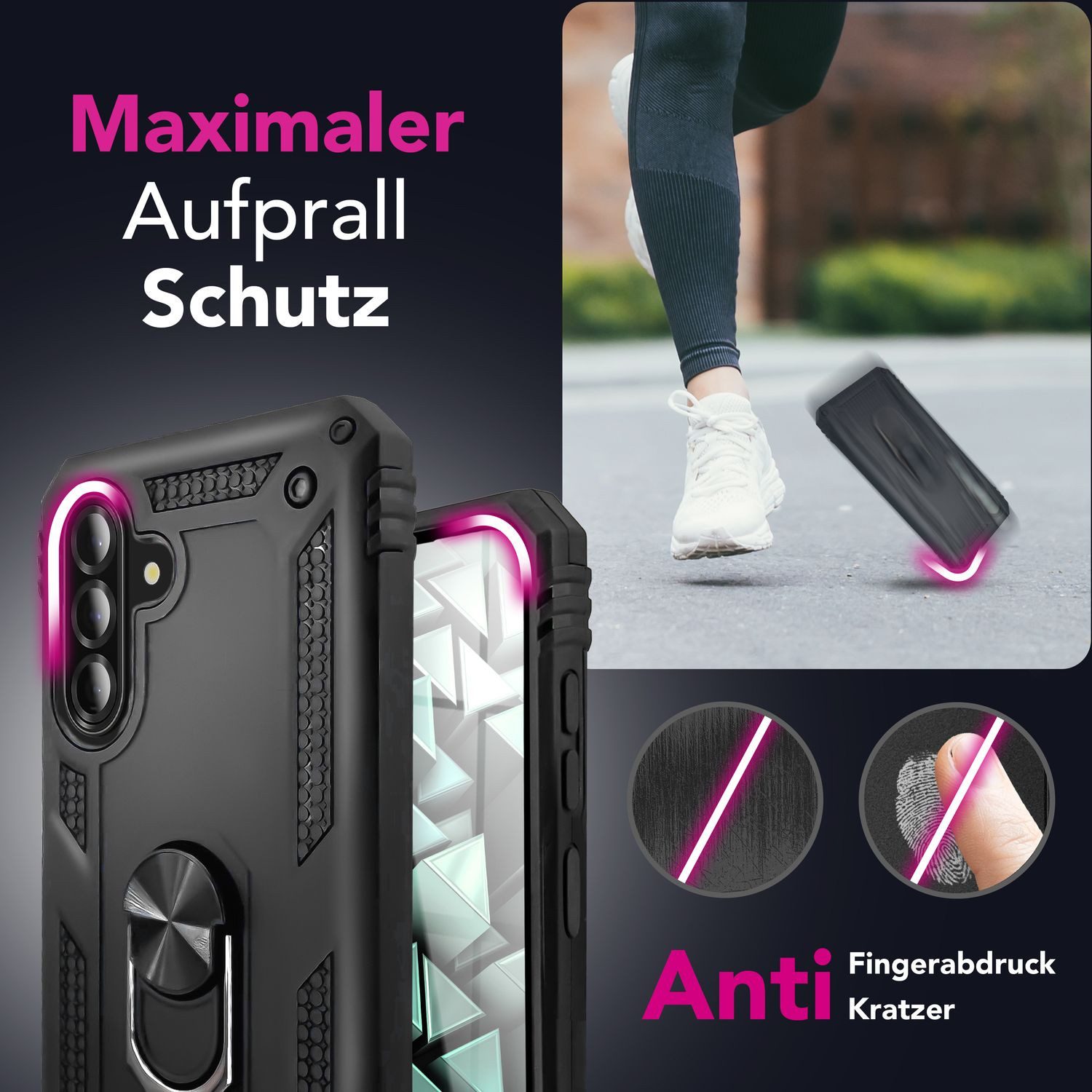 Nalia Smartphone-Hülle Samsung Galaxy A56 17 cm (6,7 Zoll), Military Style / 360° Dreh Ring / Ständer / Fallschutz Cover / Robust