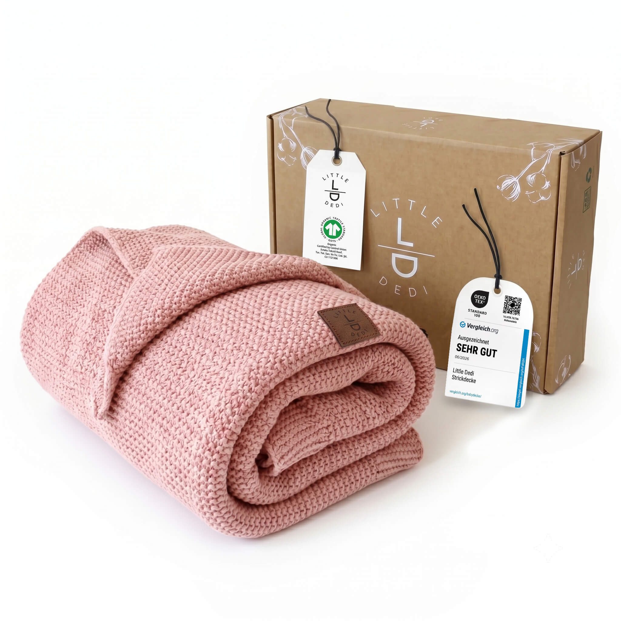 Babydecke Baby Strickdecke, %100 Bio Baumwolle, Atmungsaktiv, 80x100cm, Rosa, Little Dedi
