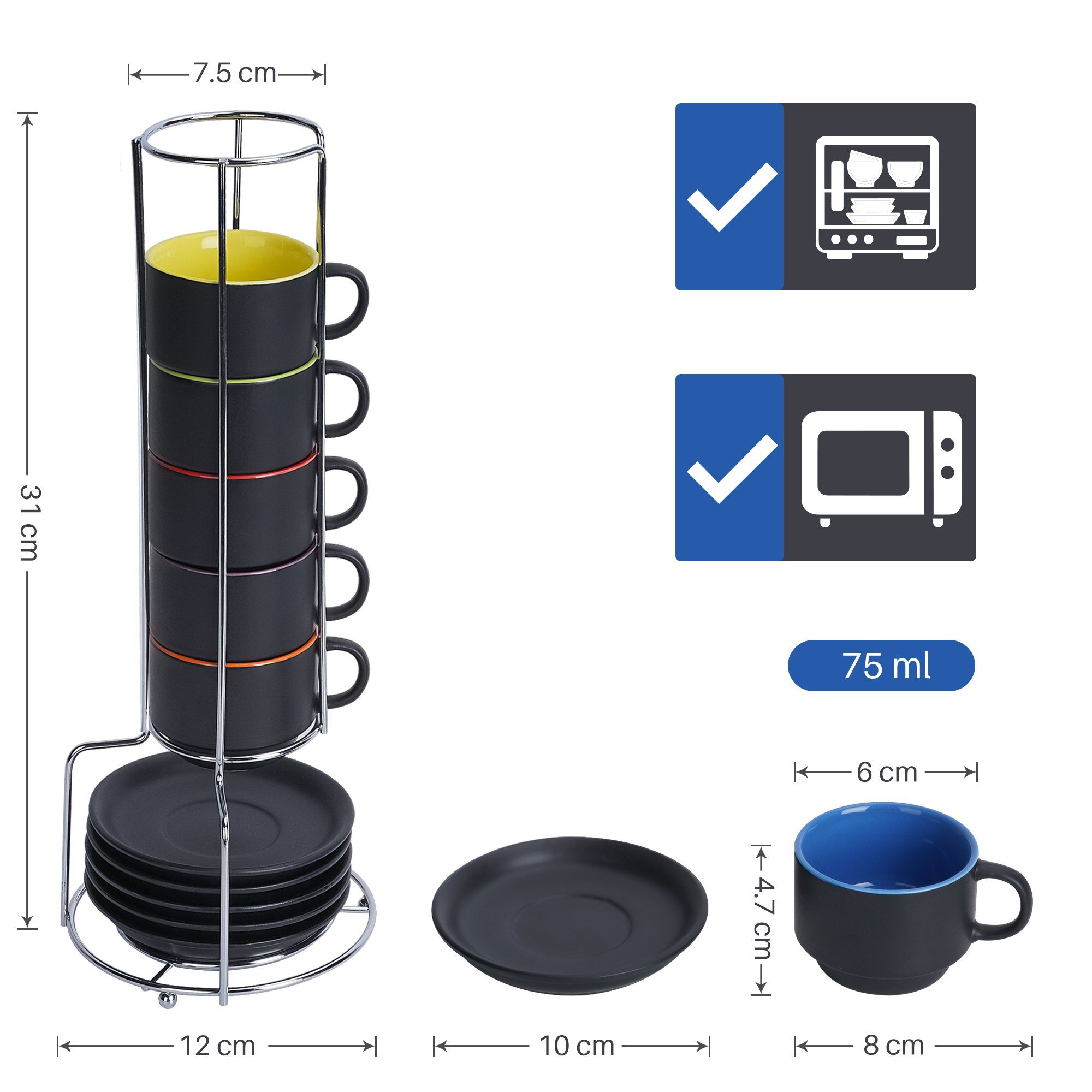 MiaMio Espressotasse Espressotassen Set Le Papillon Kollektion (6 x 75ml) – Bild 4 von 5