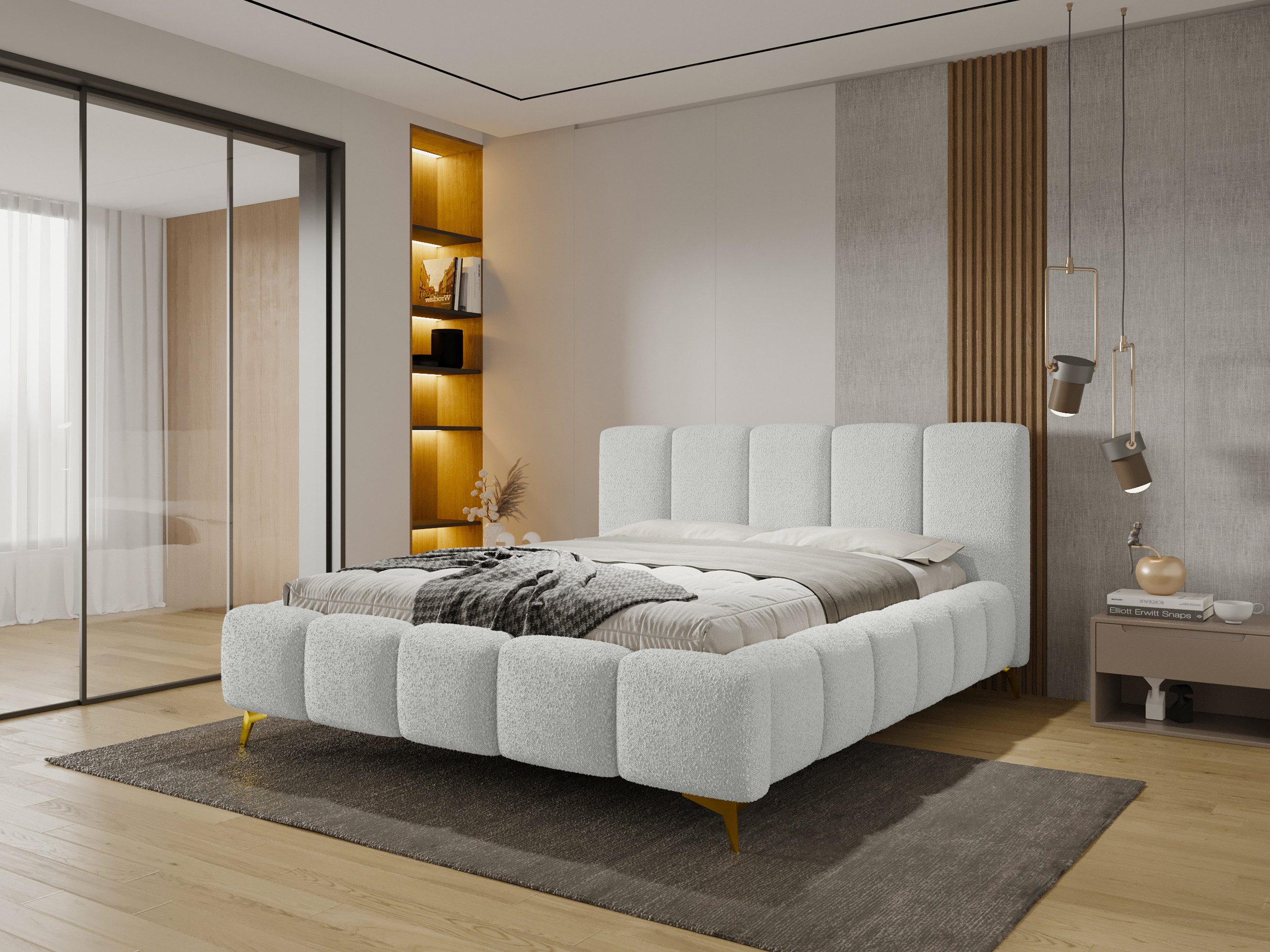 Parllo Polsterbett Bouclé mit Stauraum Hubfunktion Bettkasten Metallrahmen gepolstert (Boxbett ohne Matratze in vielen Farben, 1-tlg., 120x200 140x200 160x200 180x200 200x200cm), Doppelbett gepolstertes Kopfteil modern